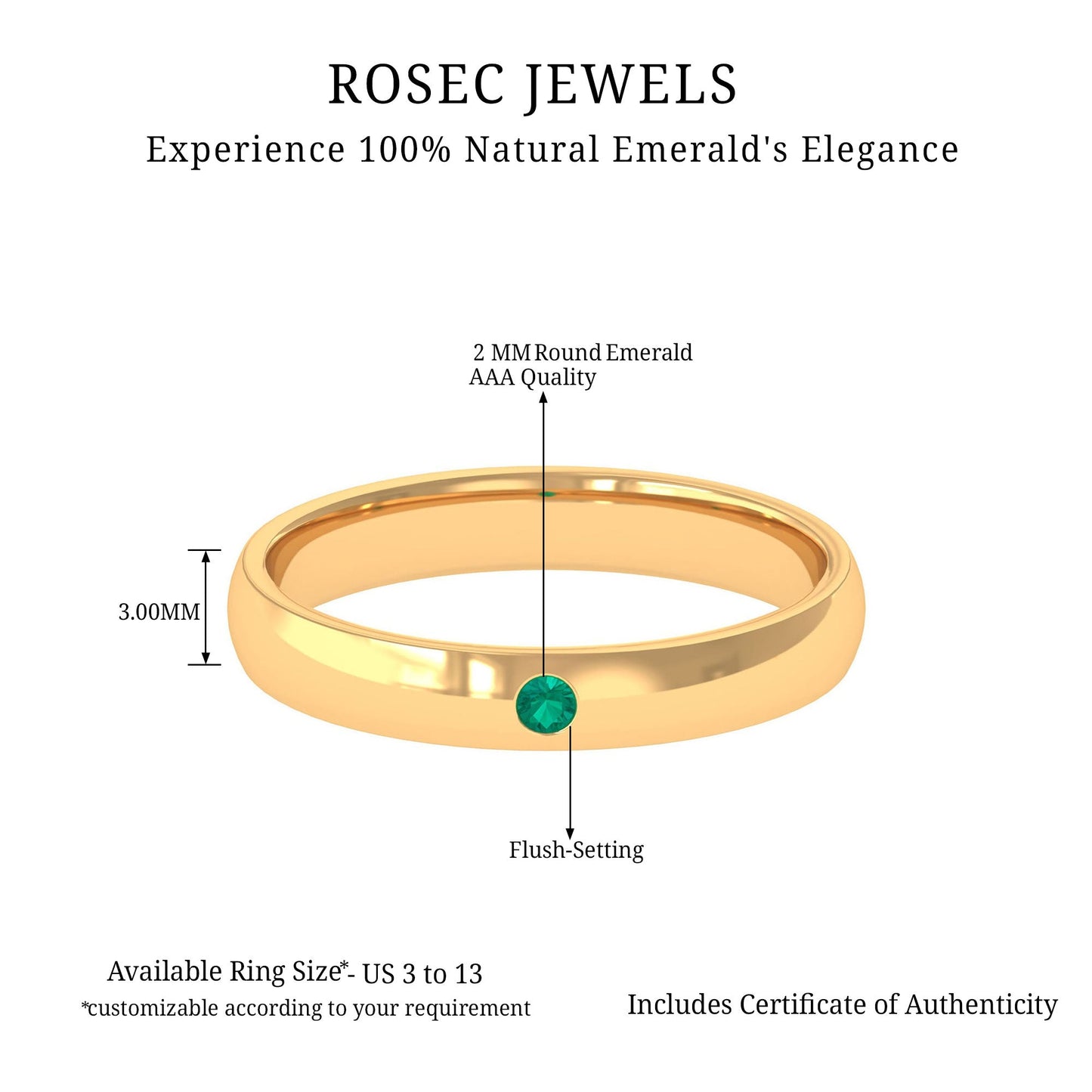Natural May Birthstone Emerald Band Ring