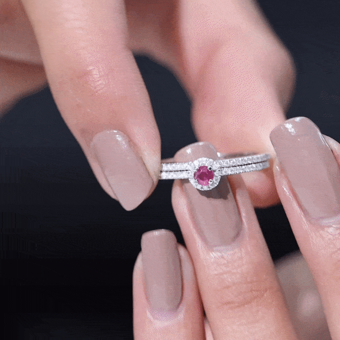 Natural Ruby Wedding Engagement Ring Set with Diamond