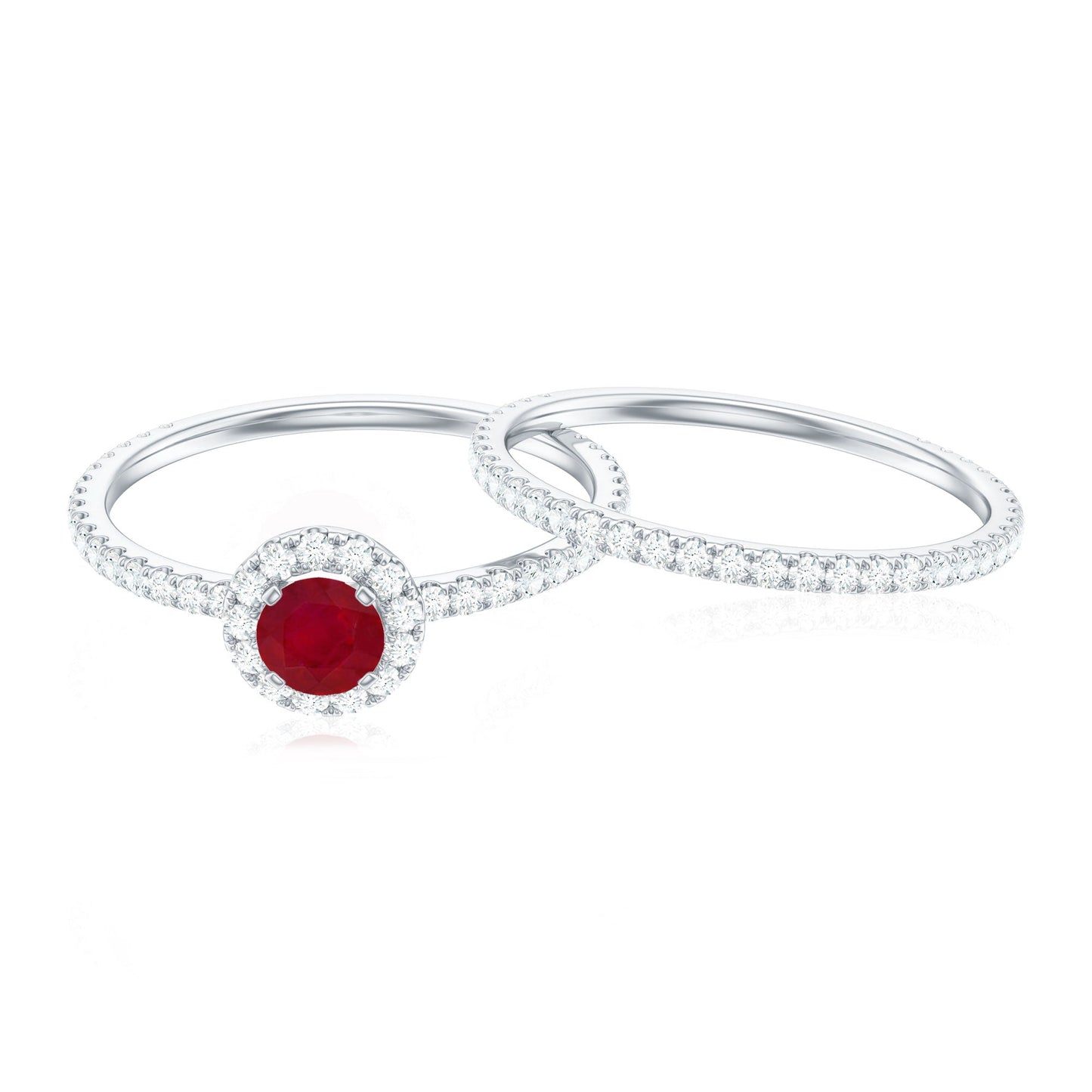 Natural Ruby Wedding Engagement Ring Set with Diamond
