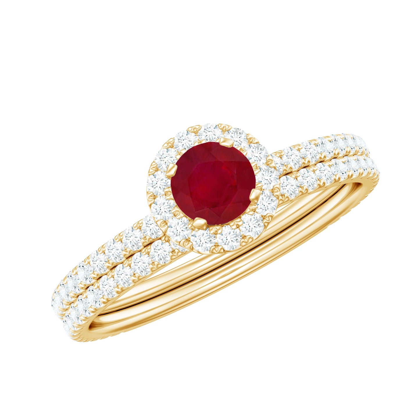 Natural Ruby Wedding Engagement Ring Set with Diamond