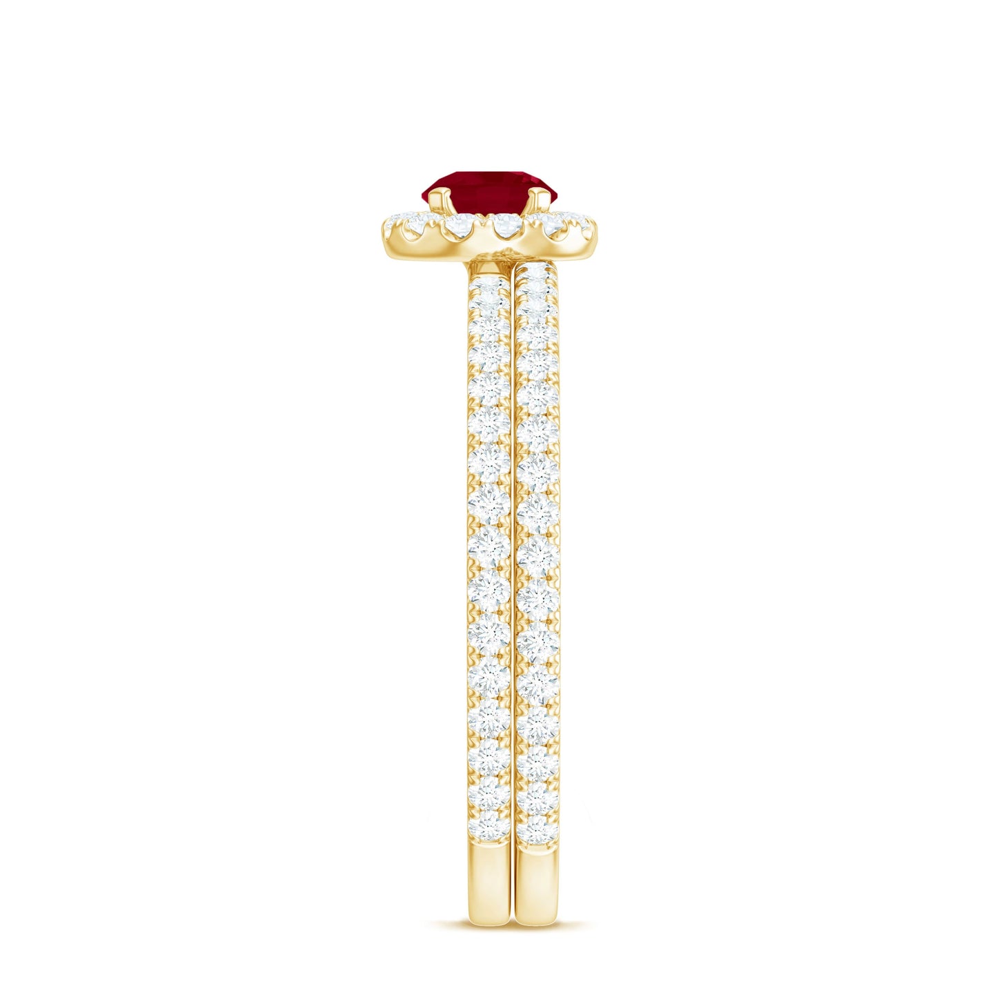 Natural Ruby Wedding Engagement Ring Set with Diamond