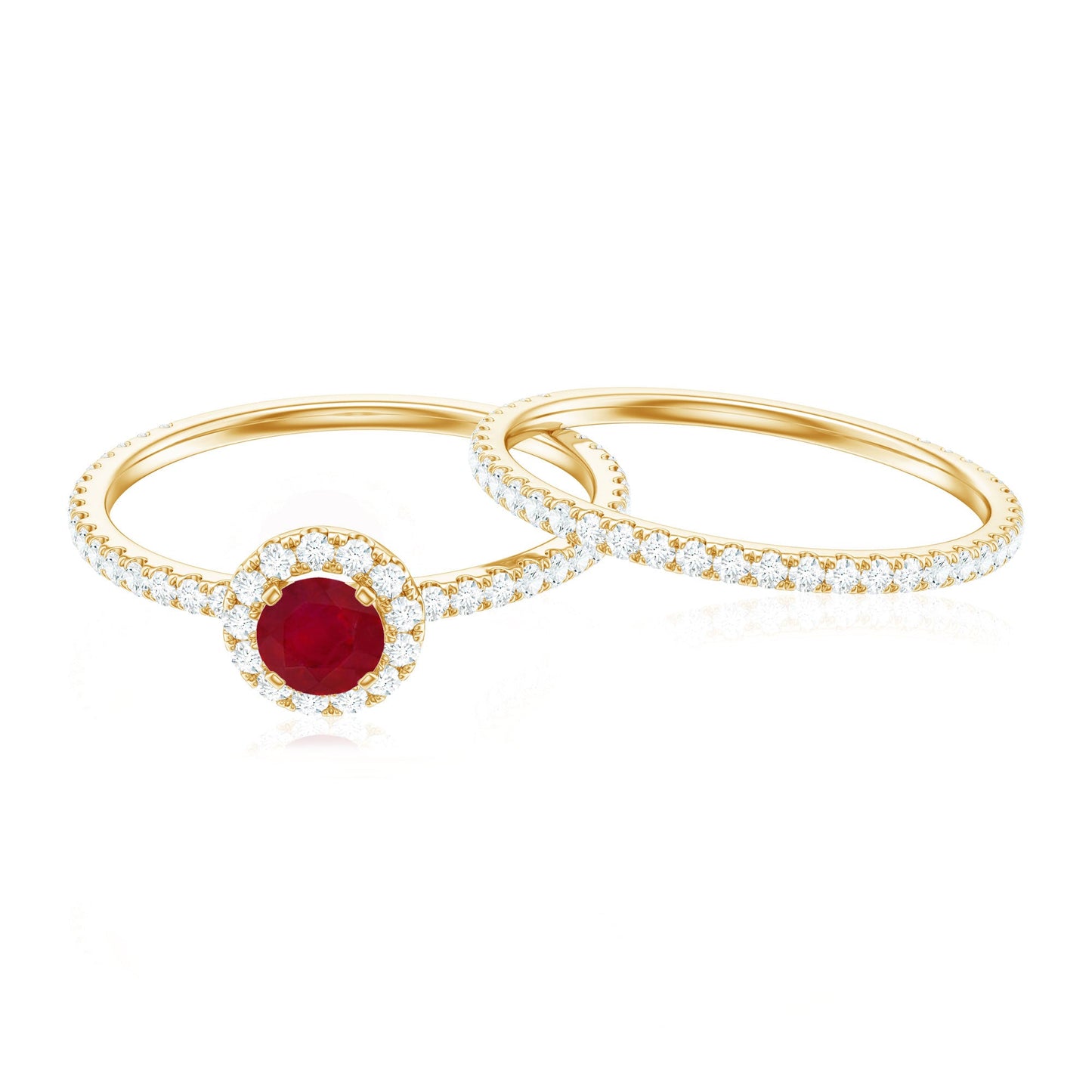Natural Ruby Wedding Engagement Ring Set with Diamond