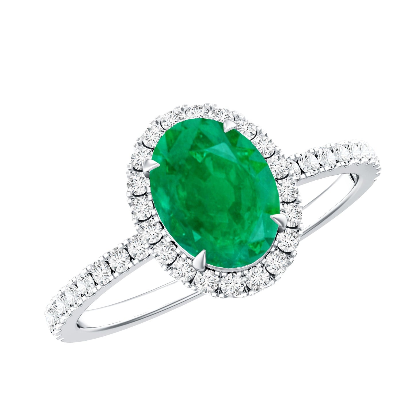 Real 0.7 Carat Oval Emerald Engagement Ring with Diamond Halo