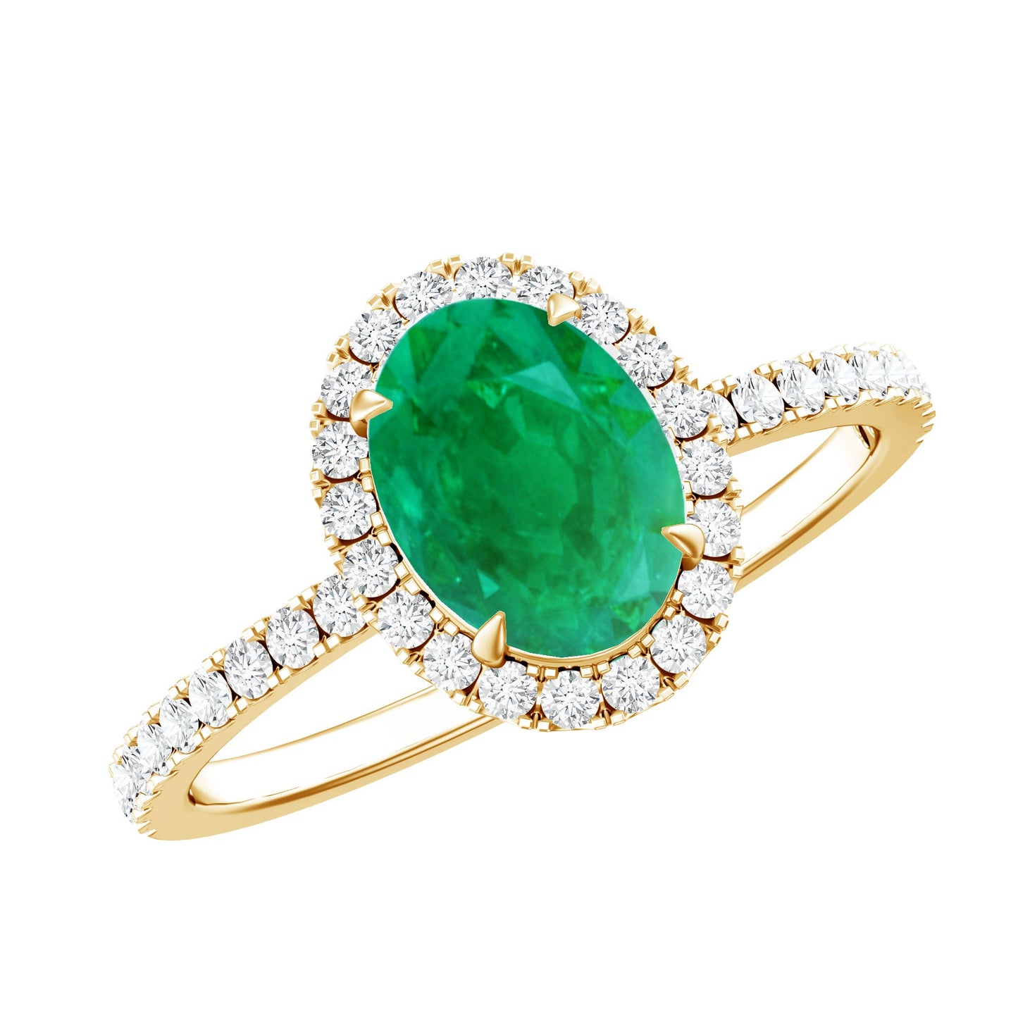 Real 0.7 Carat Oval Emerald Engagement Ring with Diamond Halo