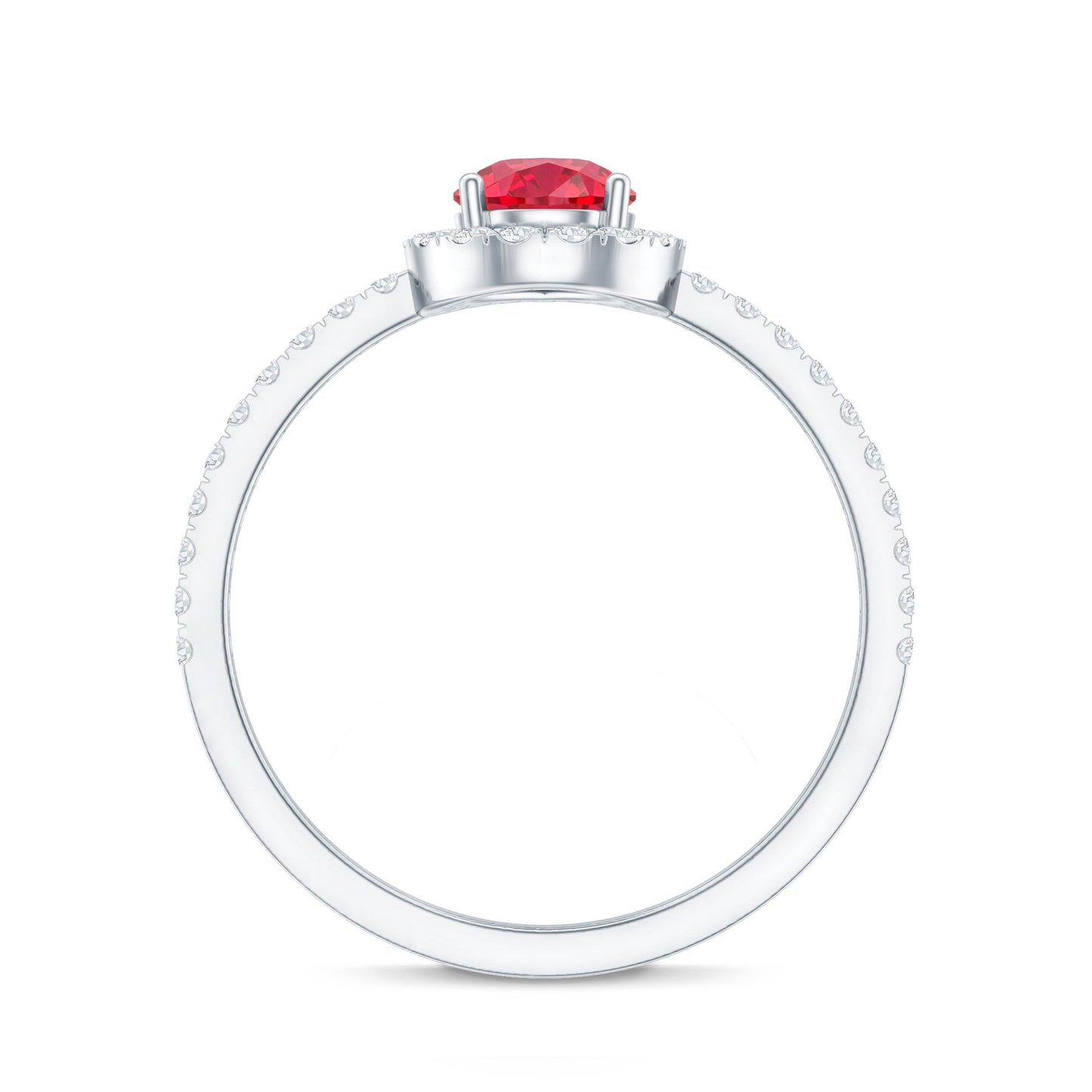 Lab Created Ruby Teardrop Halo Engagement Ring with Diamond