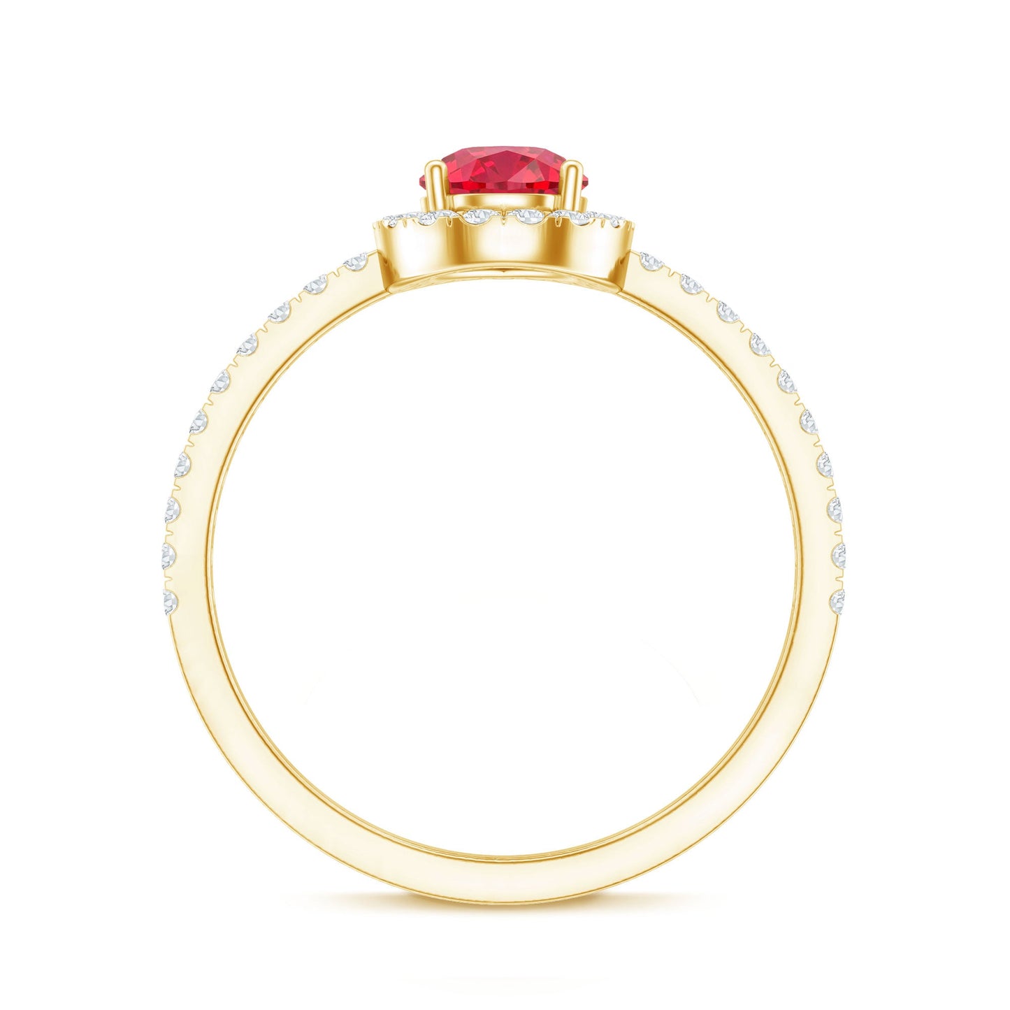 Lab Created Ruby Teardrop Halo Engagement Ring with Diamond
