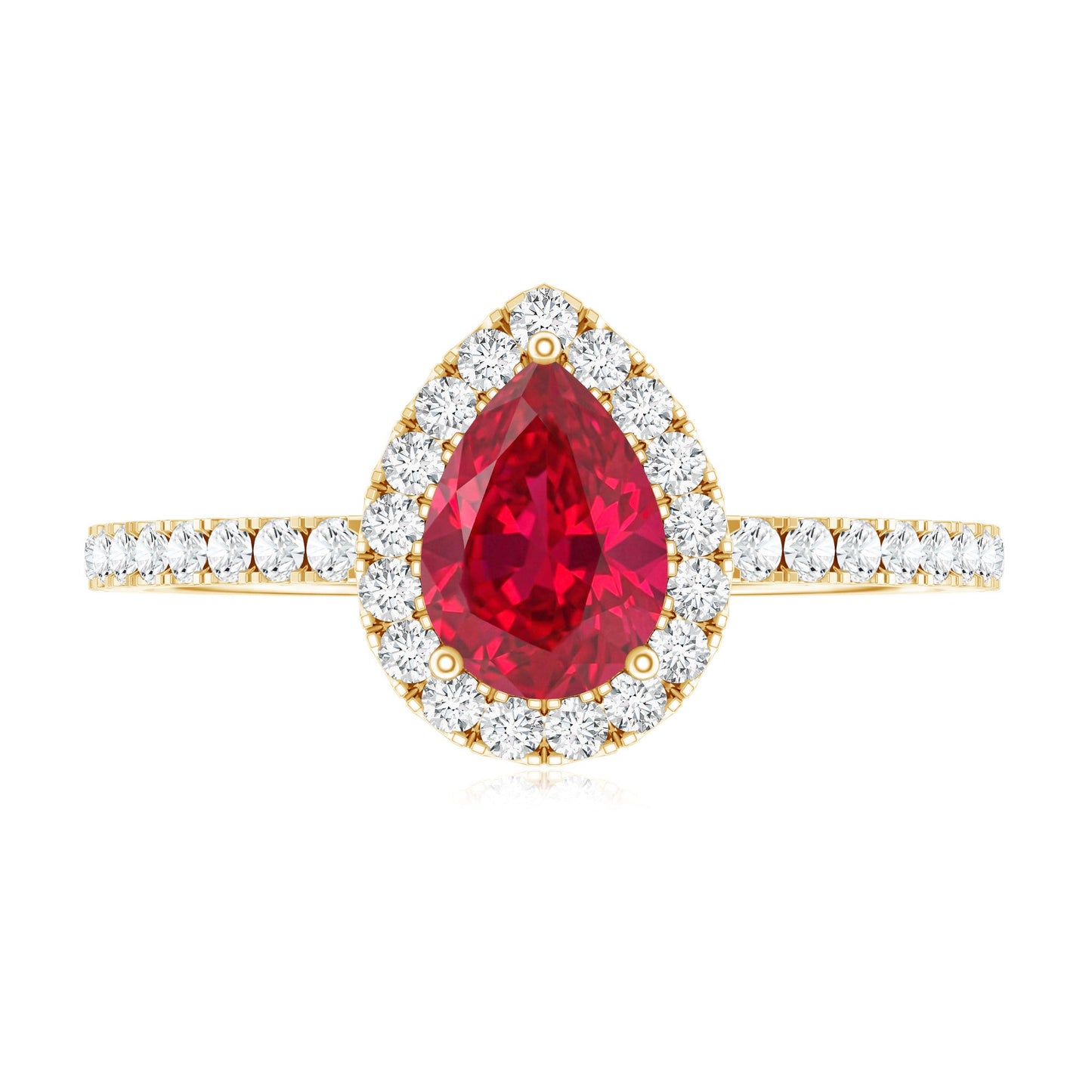 Lab Created Ruby Teardrop Halo Engagement Ring with Diamond