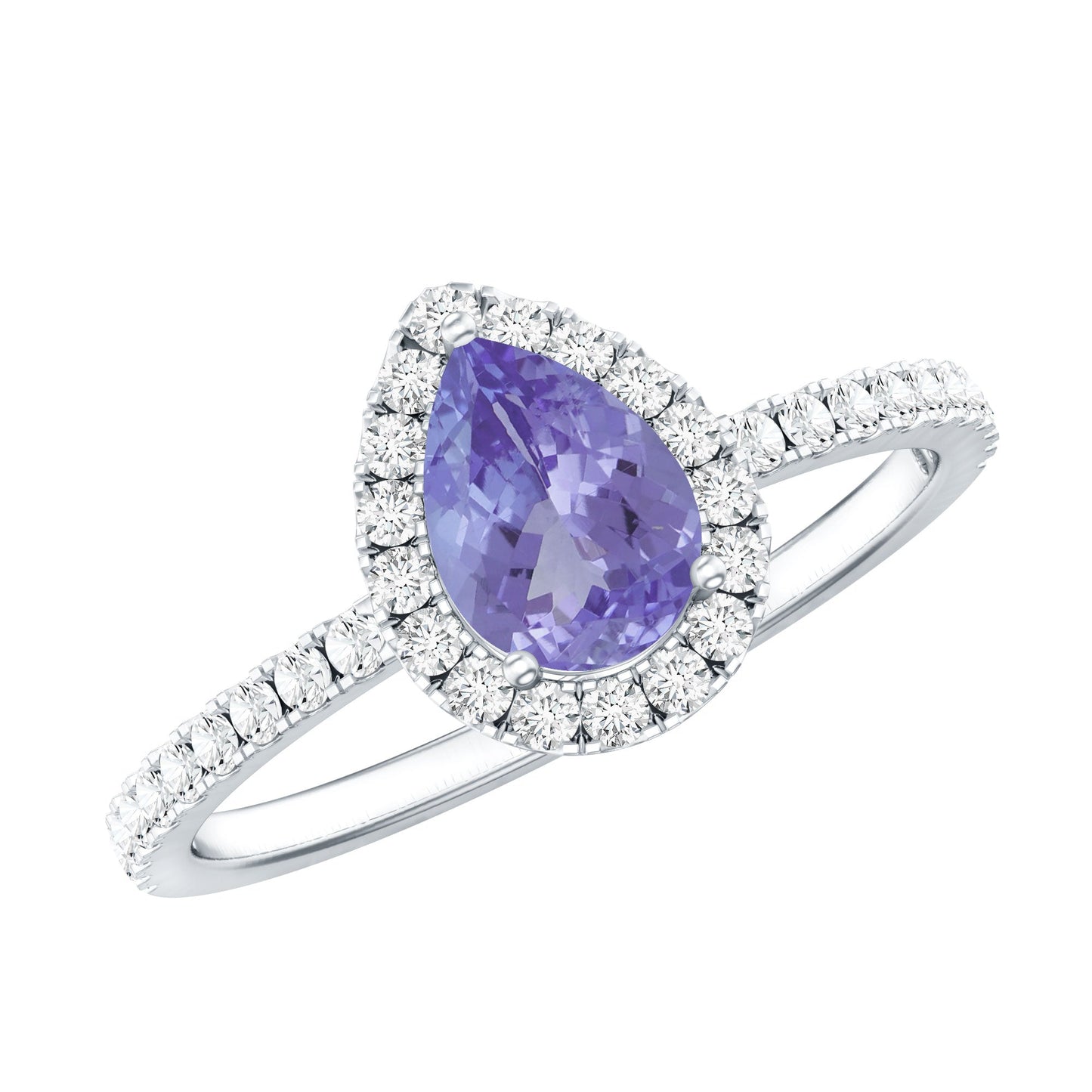 Real Pear Shape Tanzanite Teardrop Engagement Ring with Diamond Halo