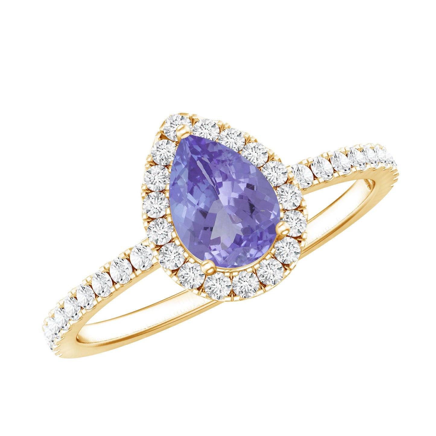 Real Pear Shape Tanzanite Teardrop Engagement Ring with Diamond Halo