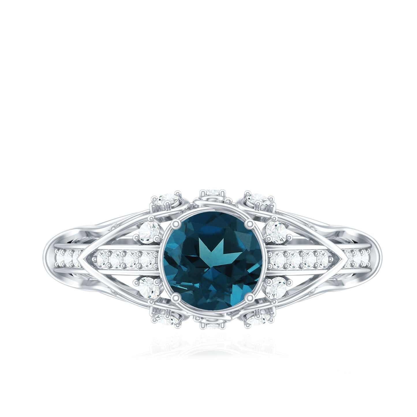 Vintage Looking London Blue Topaz and Diamond Engagement Ring With Certificate