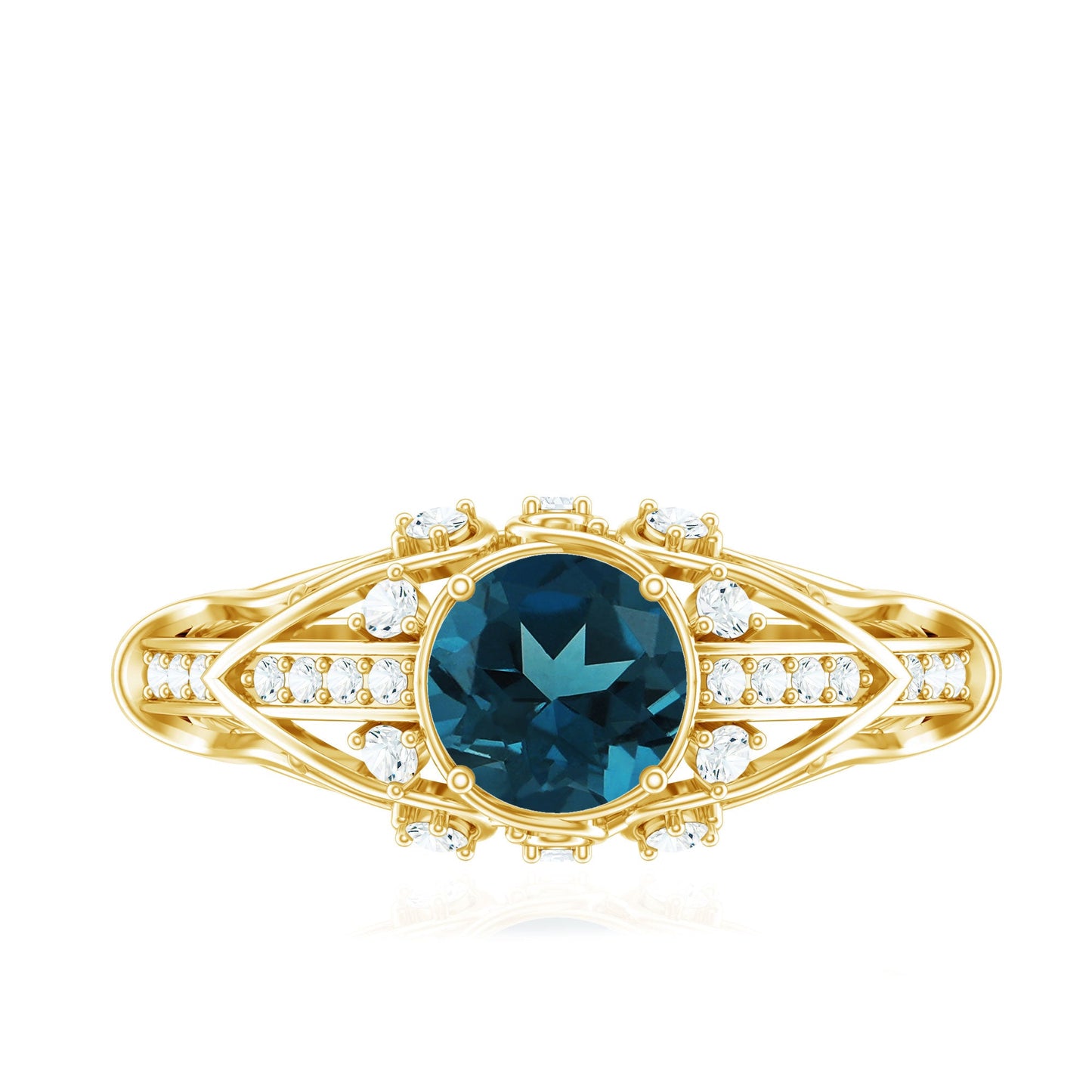 Vintage Looking London Blue Topaz and Diamond Engagement Ring With Certificate