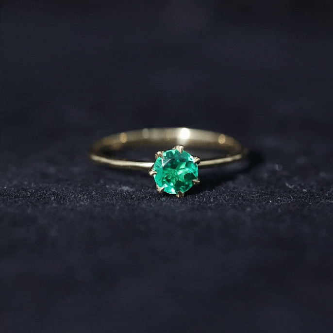 0.8 Carat Round Lab Grown Emerald Solitaire Ring in Lotus Basket Setting