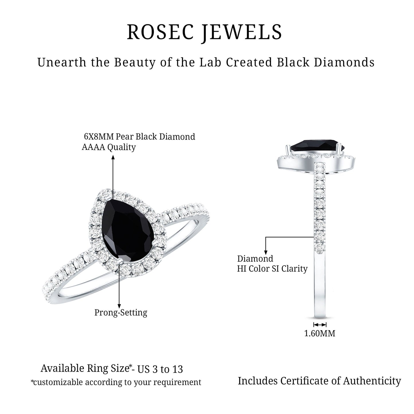 Certified 0.85 Carat Pear Shape Lab Grown Black and White Diamond Halo Engagement Ring