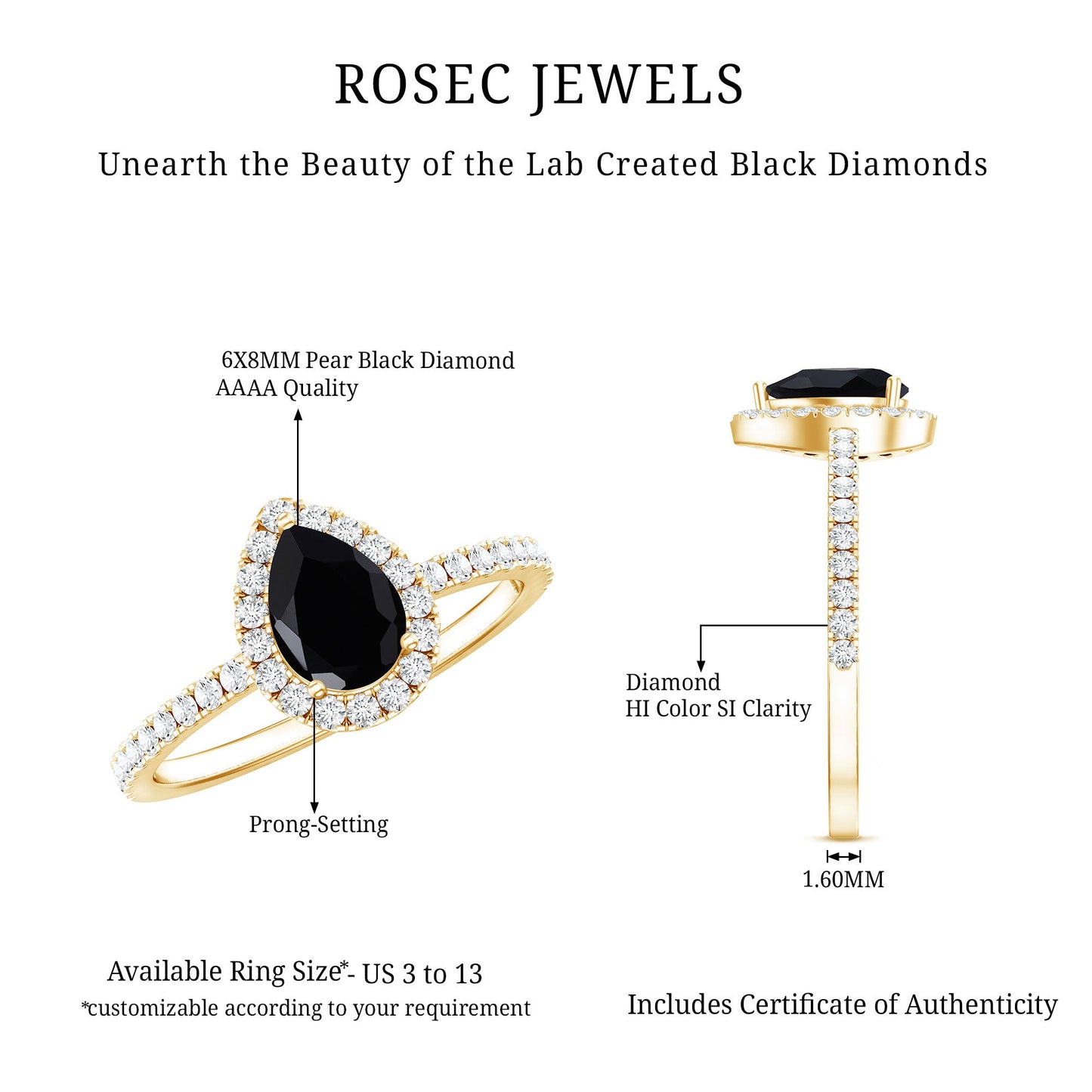 Certified 0.85 Carat Pear Shape Lab Grown Black and White Diamond Halo Engagement Ring