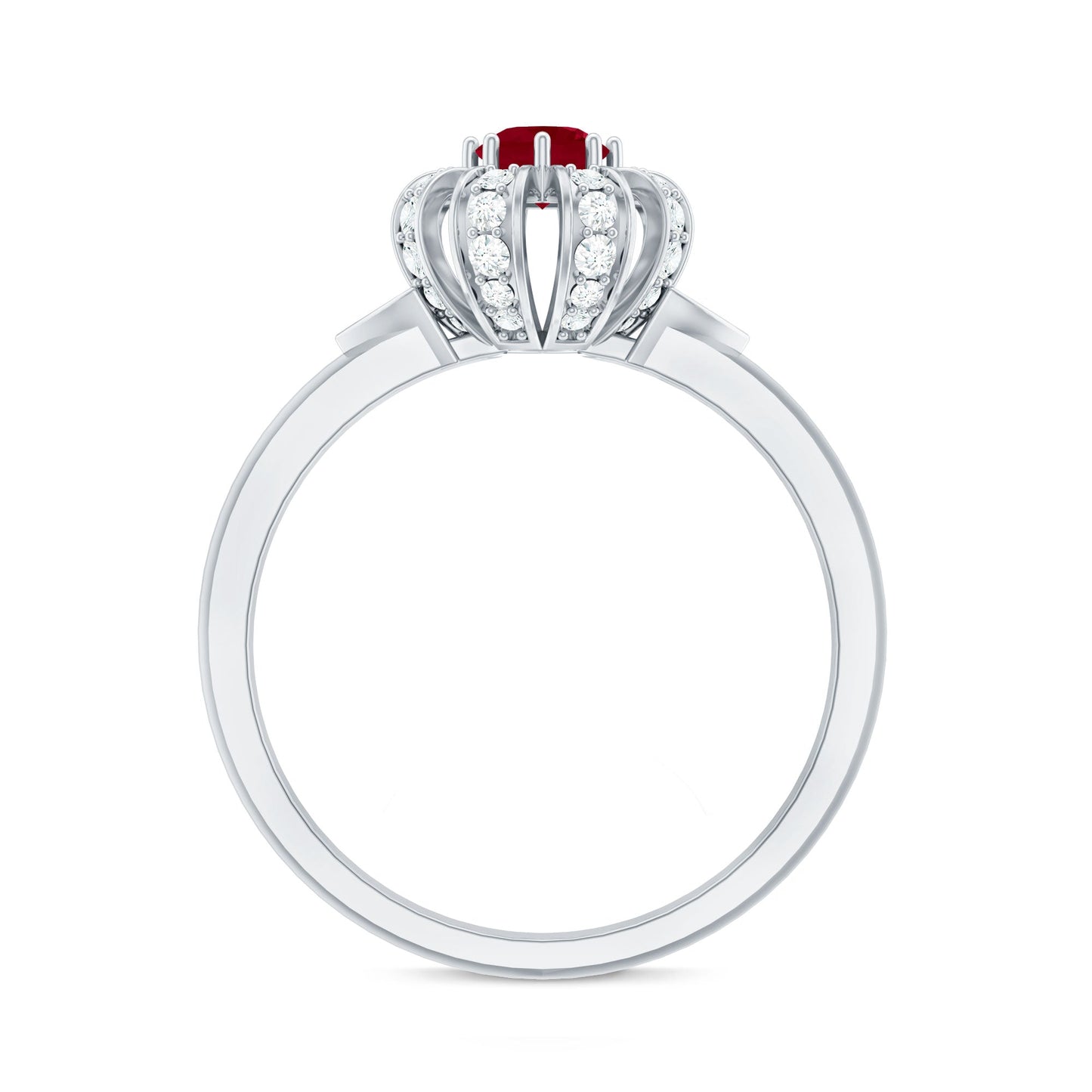 Natural Ruby Flower Promise Ring with Diamond
