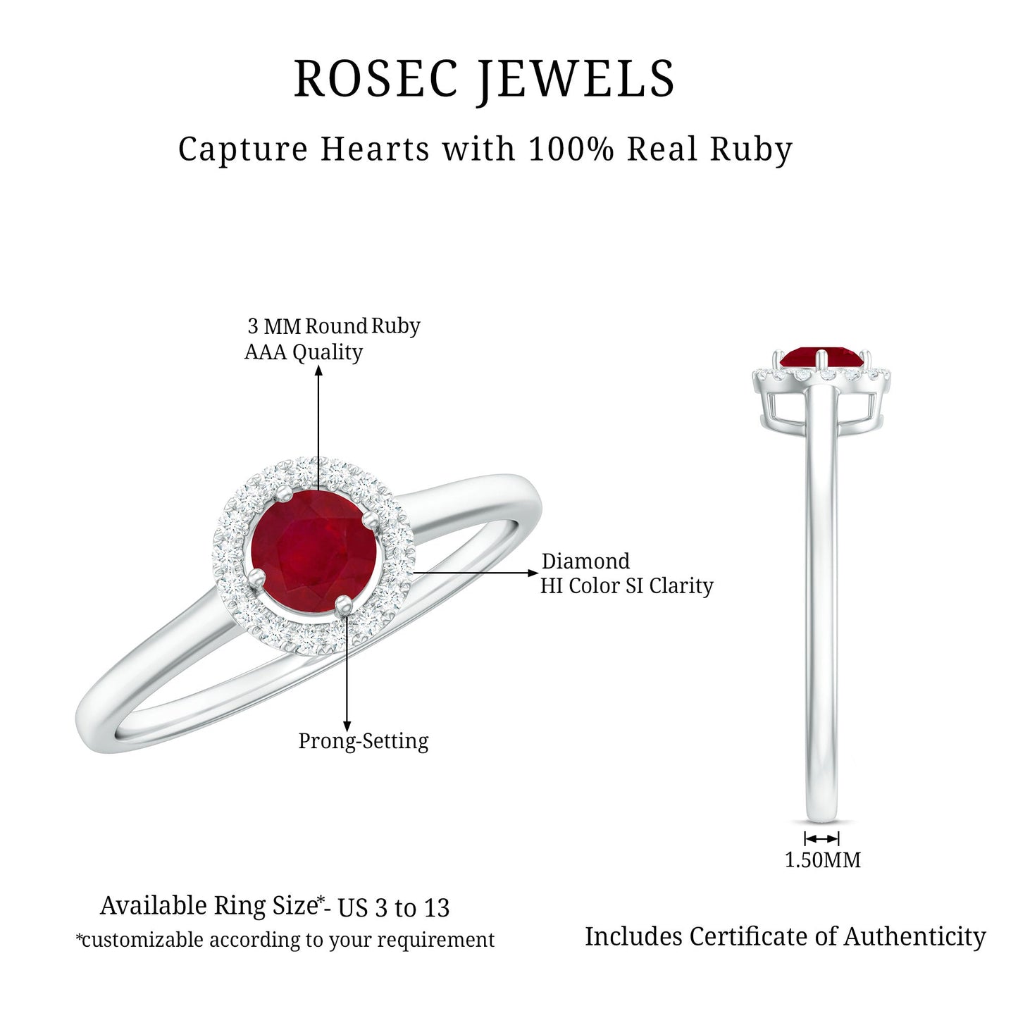 Real Ruby Promise Ring with Diamond Halo