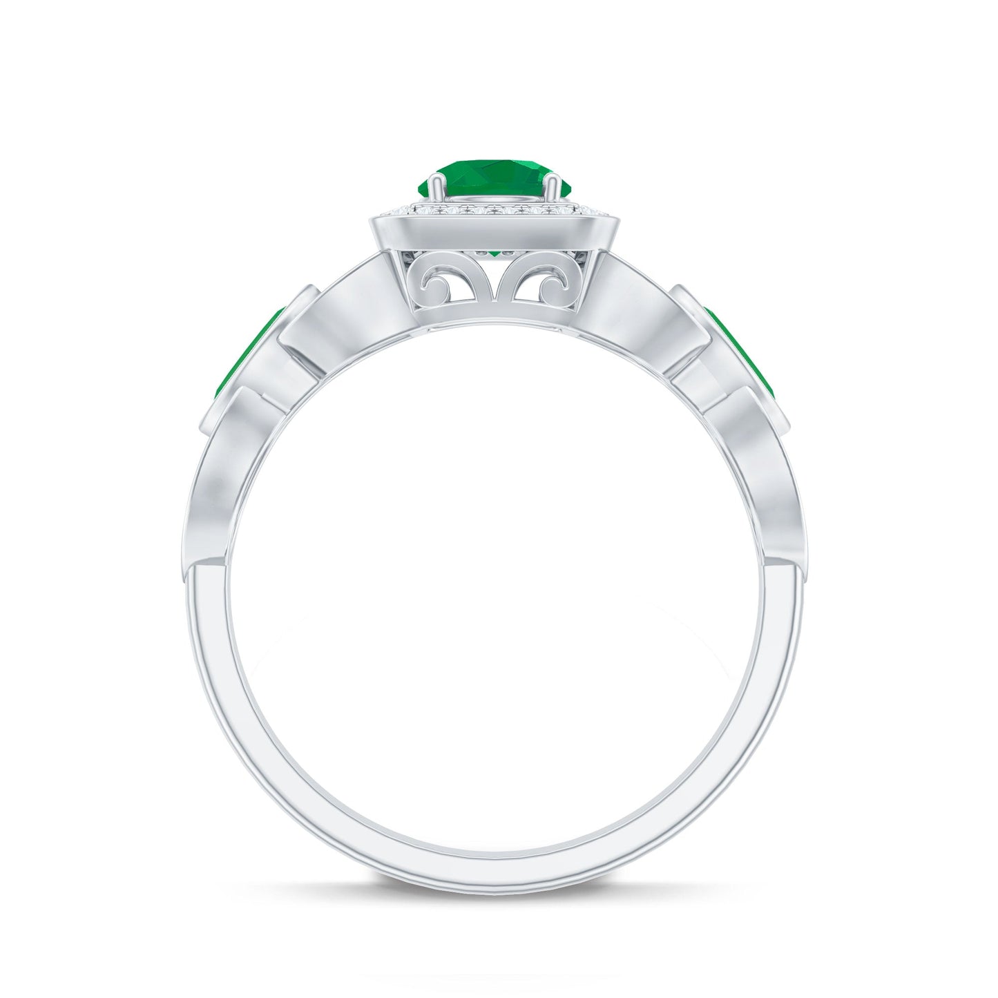 Natural Emerald Diamond Vintage Looking Engagement Ring