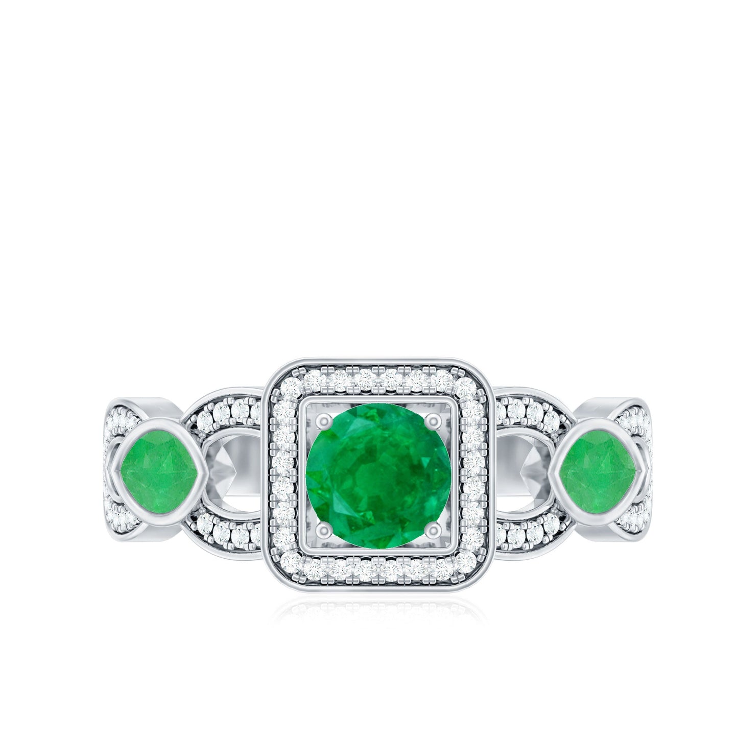 Natural Emerald Diamond Vintage Looking Engagement Ring