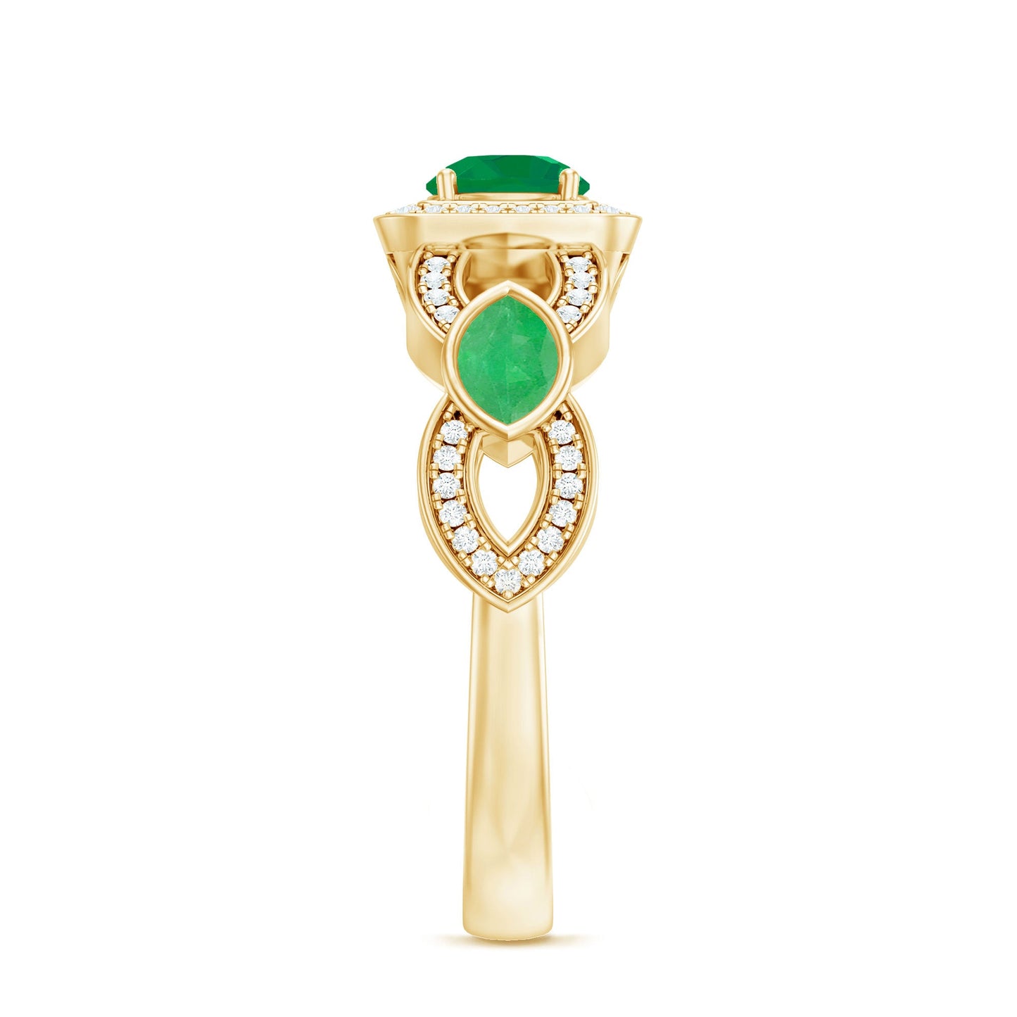 Natural Emerald Diamond Vintage Looking Engagement Ring