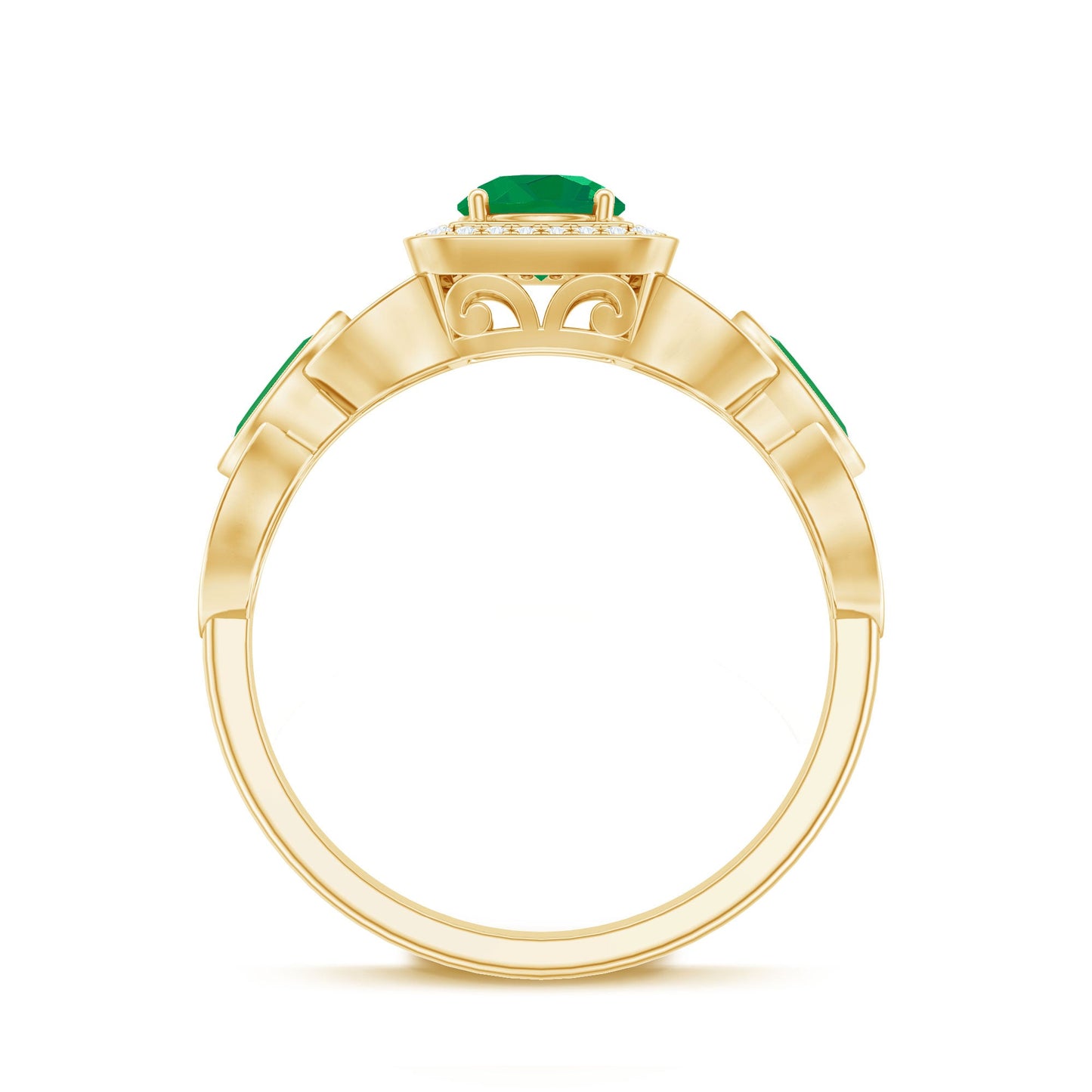 Natural Emerald Diamond Vintage Looking Engagement Ring