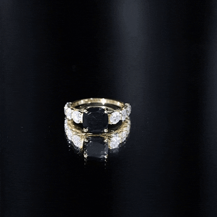 Certified 2.8 Carat Lab Grown Black Diamond Cushion Cut Engagement Ring with Side Stones