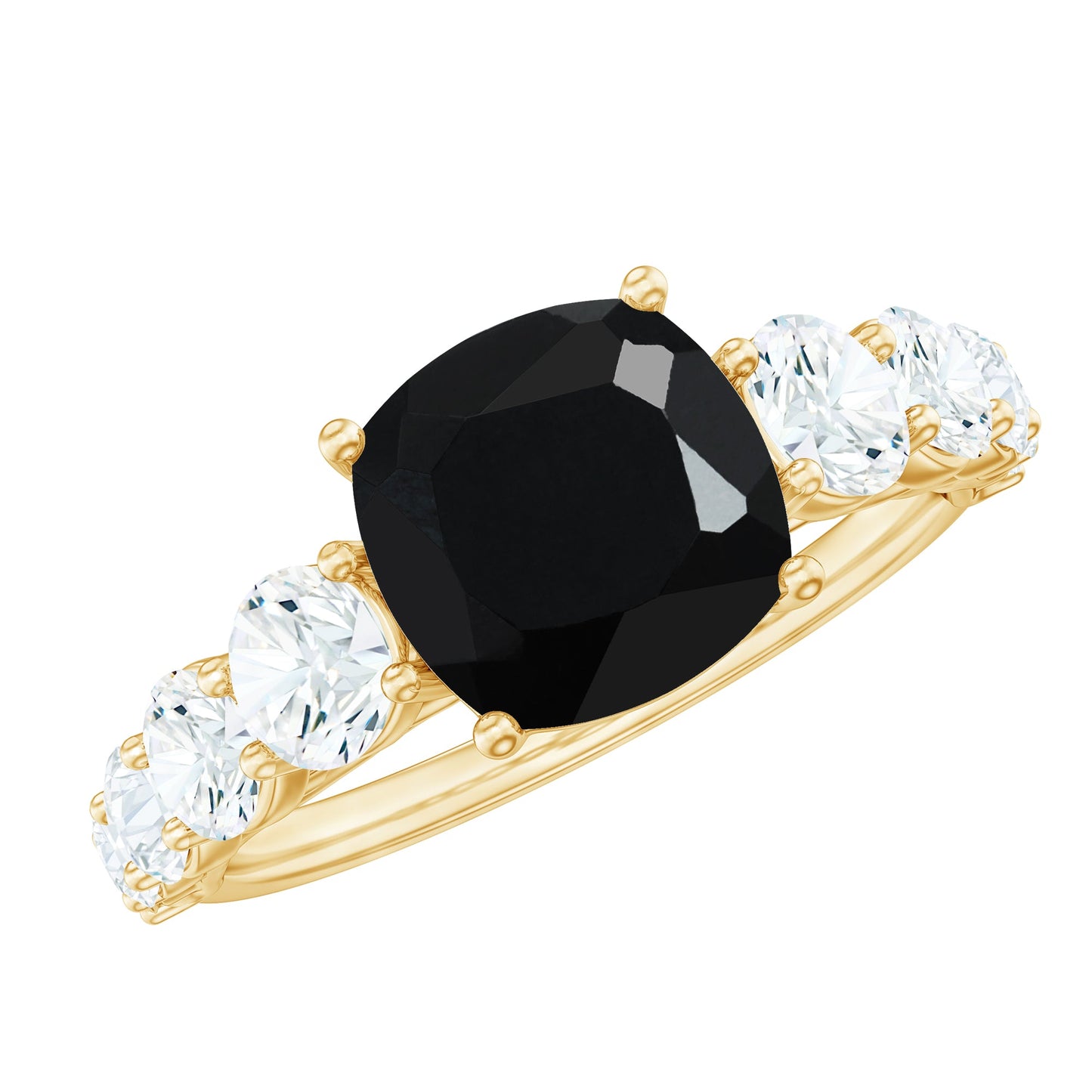Certified 2.8 Carat Lab Grown Black Diamond Cushion Cut Engagement Ring with Side Stones