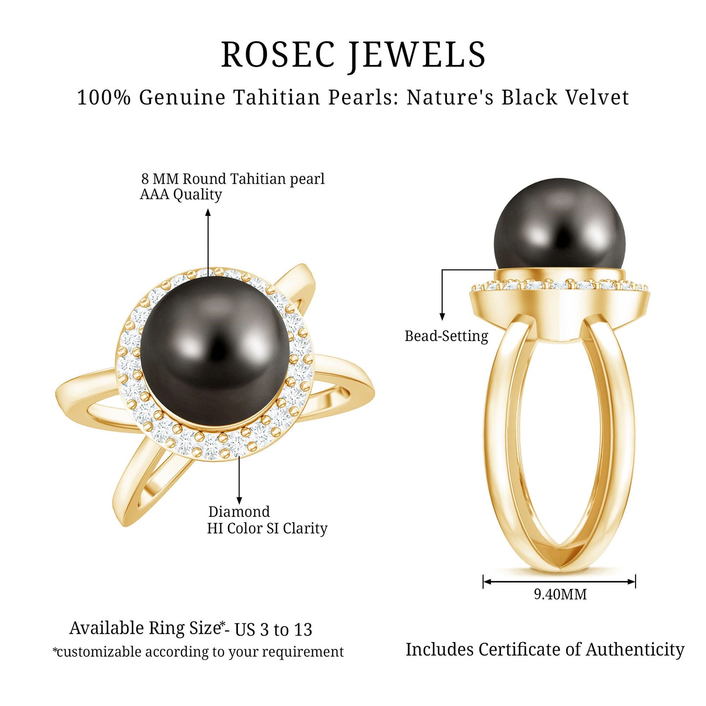 7.5 Carat Black Pearl Criss Cross Engagement Ring with Diamond Halo