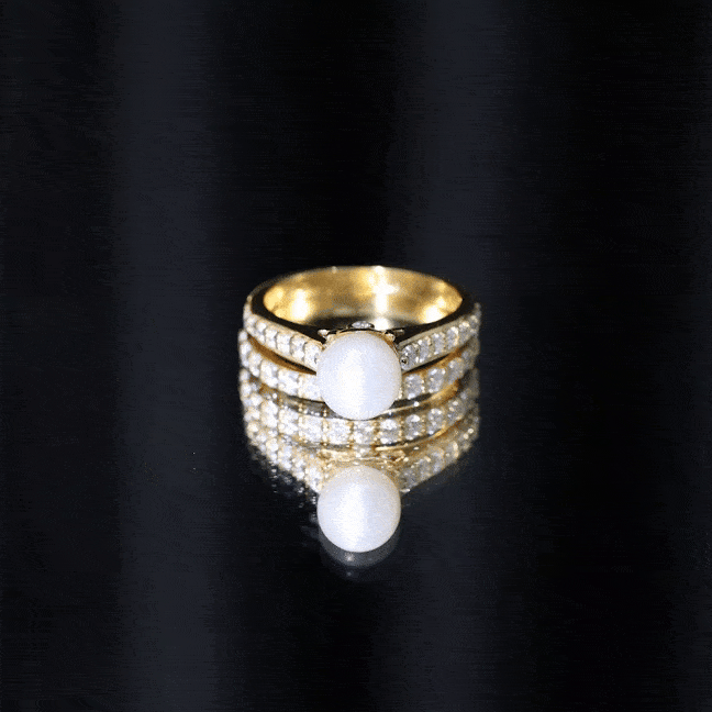 Cultured Freshwater Pearl Wedding Bridal Ring Set with Moissanite
