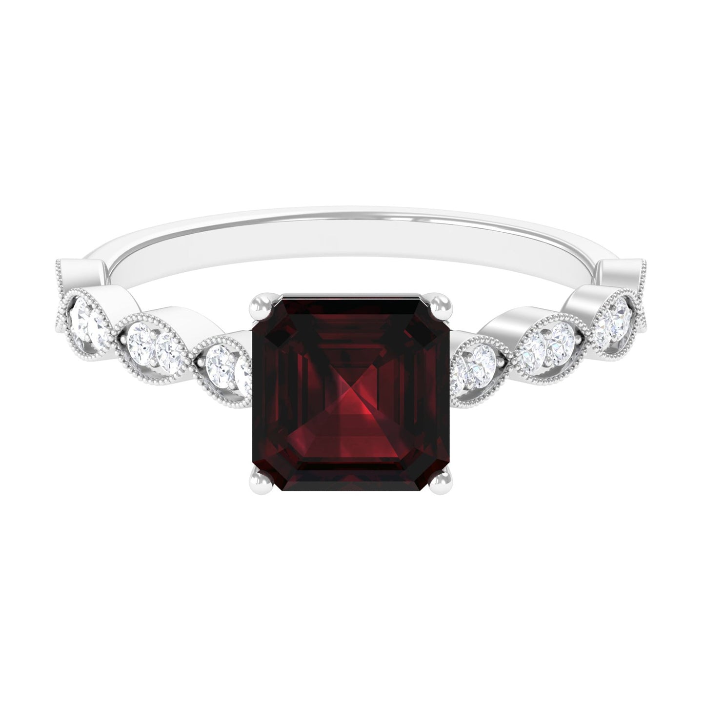 Real 3.3 Carat Asscher Cut Garnet Engagement Ring with Diamond