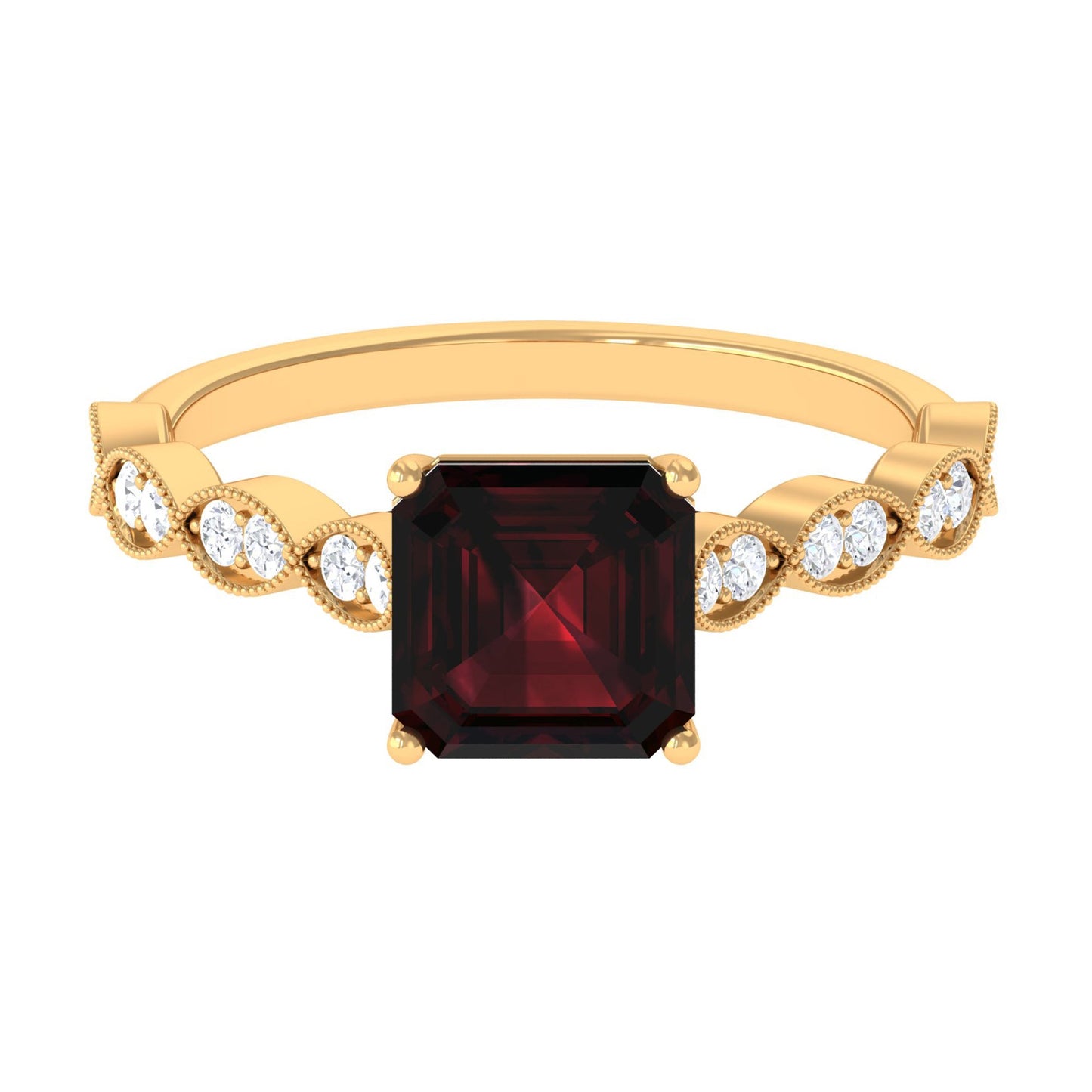 Real 3.3 Carat Asscher Cut Garnet Engagement Ring with Diamond