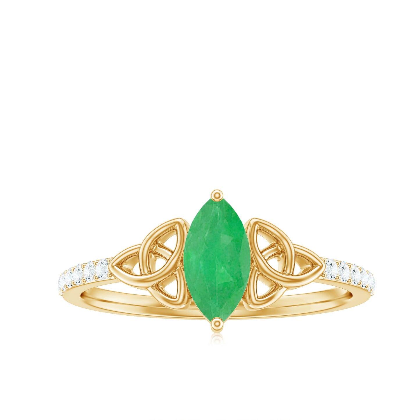 Natural Marquise Emerald Diamond Promise Ring with Celtic Knot