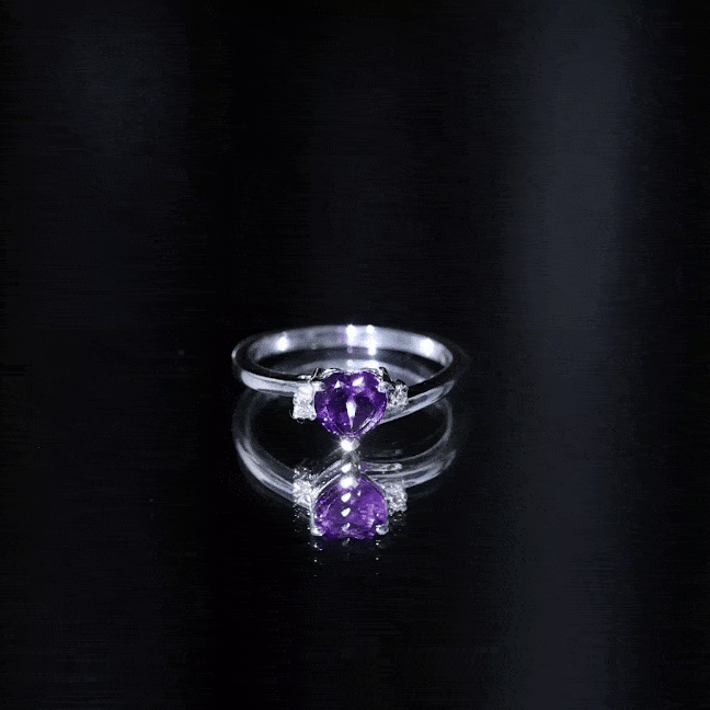 Real 0.9 Carat Amethyst Heart Engagement Ring with Diamond