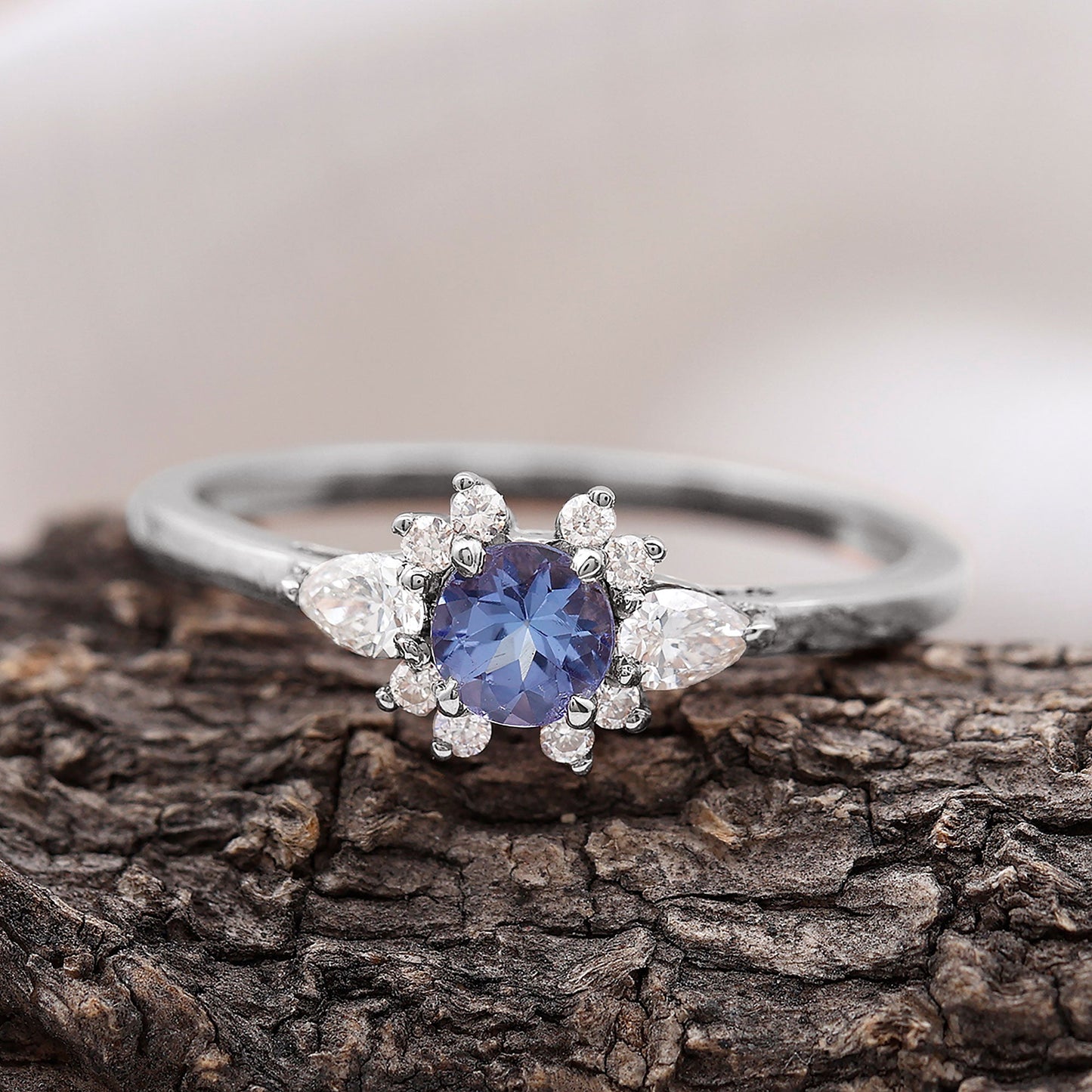 Natural Tanzanite Promise Ring with Diamond stones