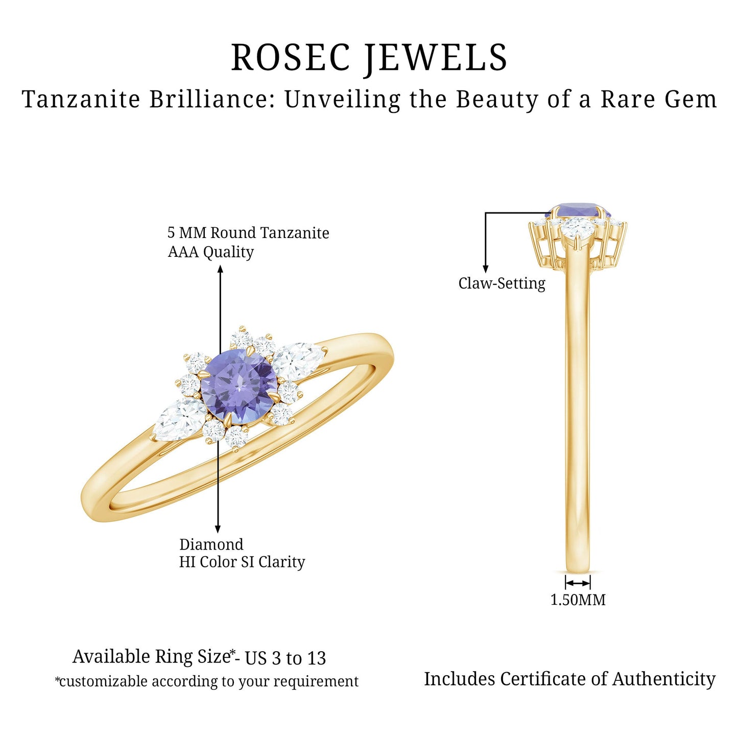 Natural Tanzanite Promise Ring with Diamond stones