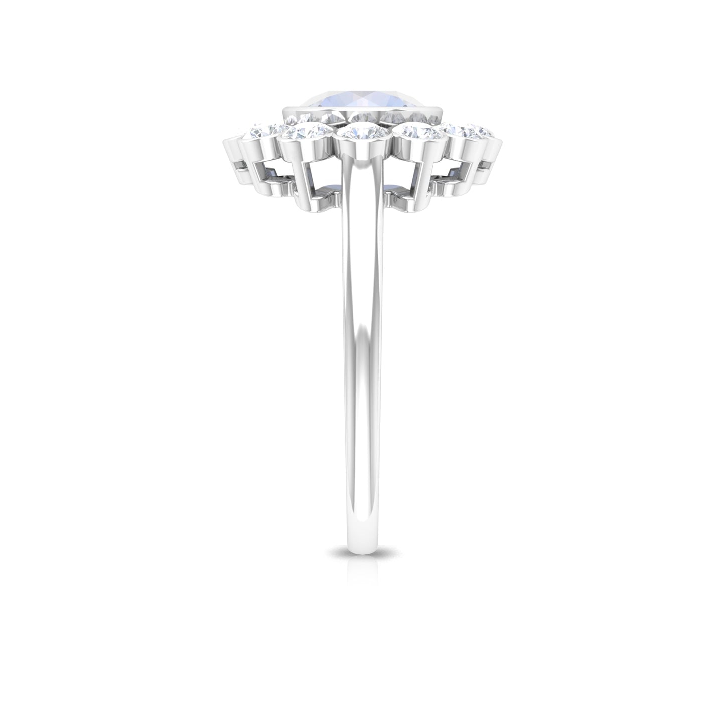 Bezel Set Moonstone Statement Engagement Ring with Diamond Halo