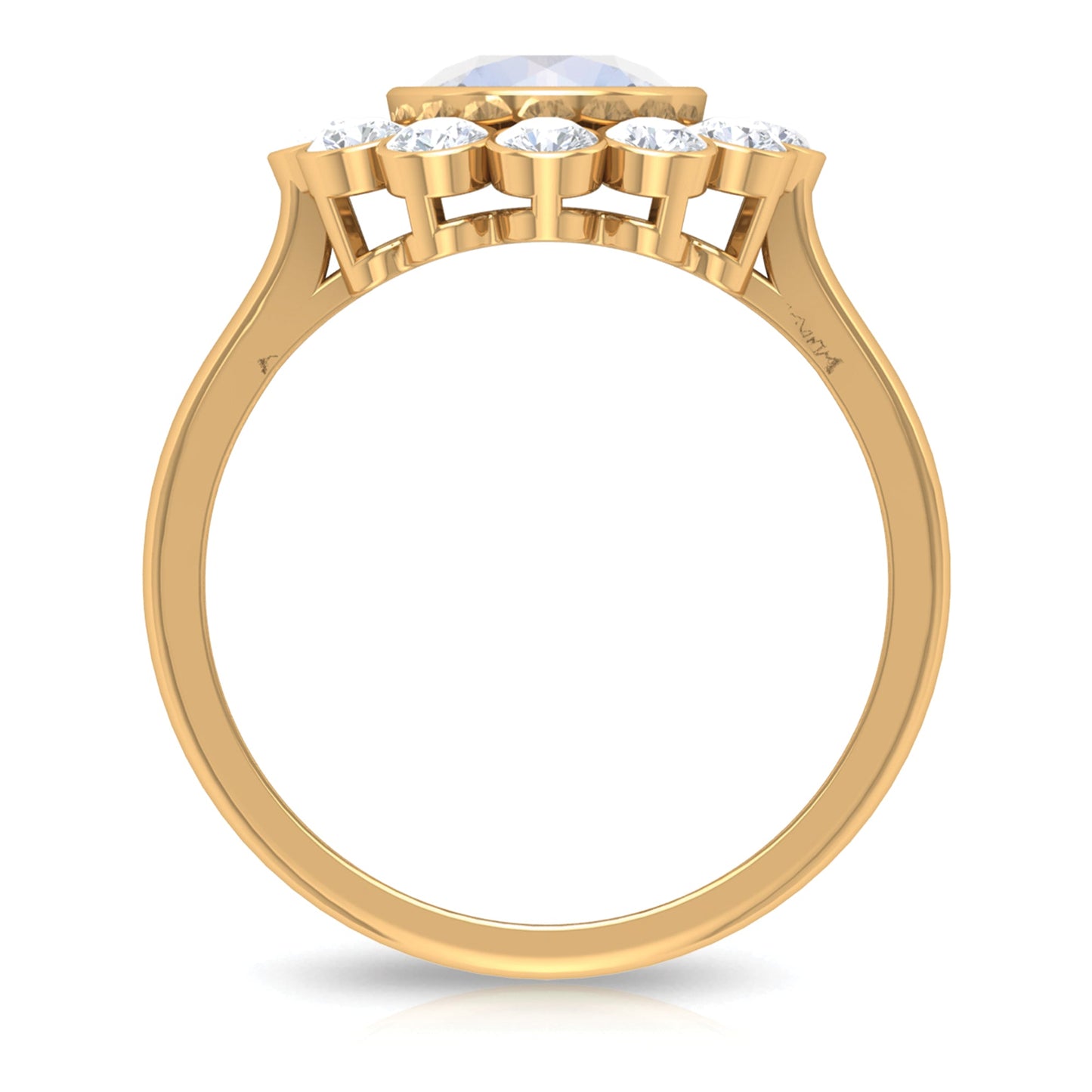 Bezel Set Moonstone Statement Engagement Ring with Diamond Halo