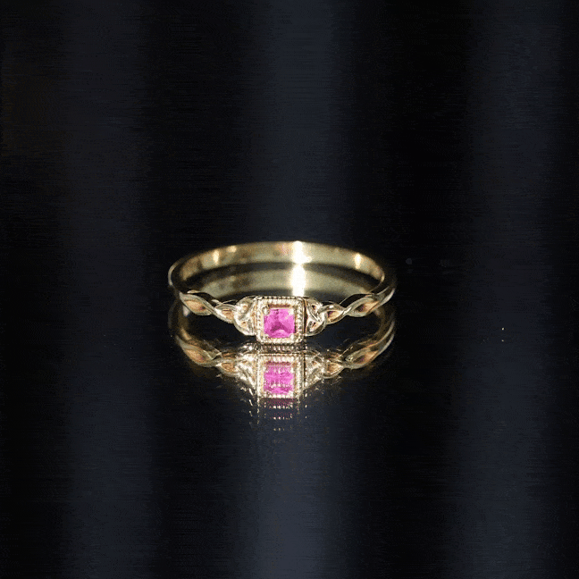 Real Princess Cut Ruby Promise Ring with Celtic Knot