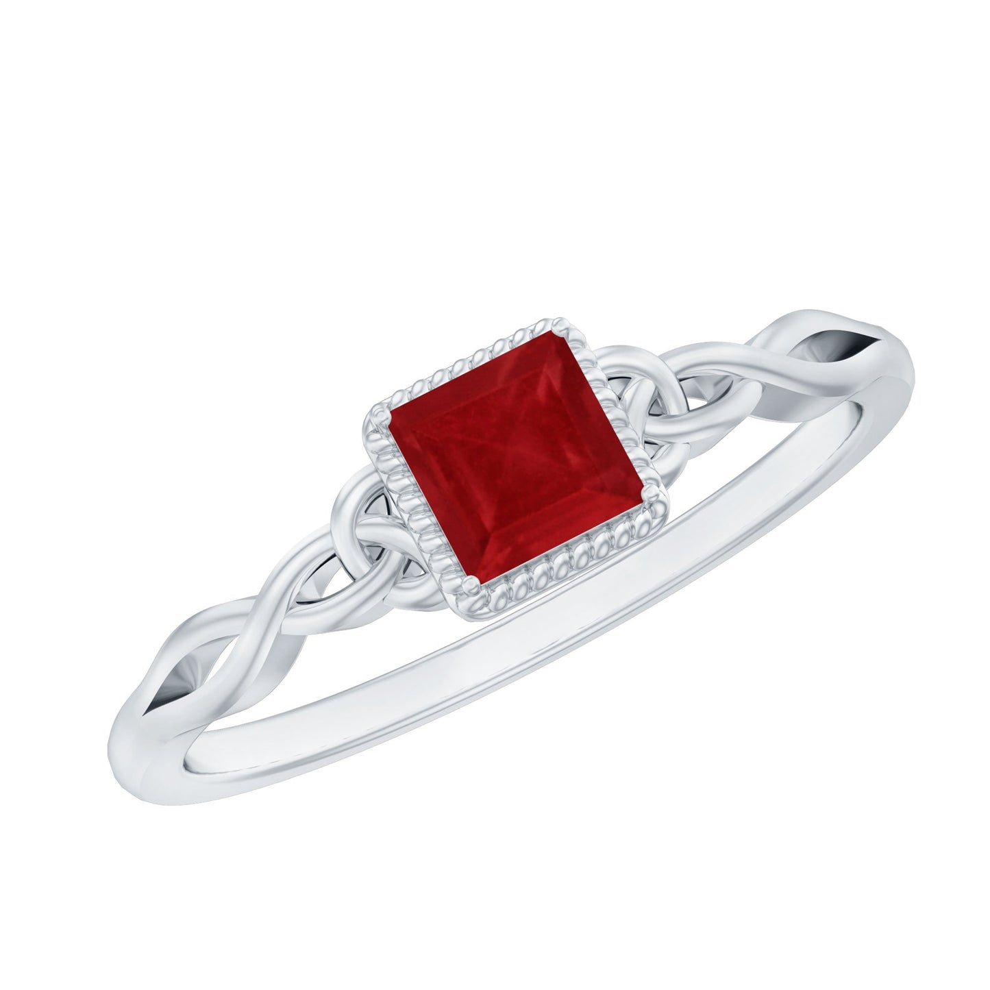 Real Princess Cut Ruby Promise Ring with Celtic Knot