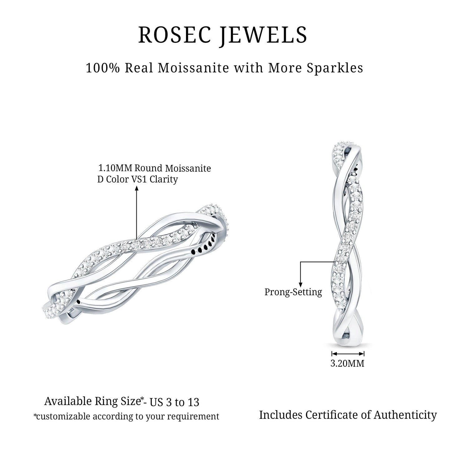 Certified Moissanite Infinity Eternity Band Ring