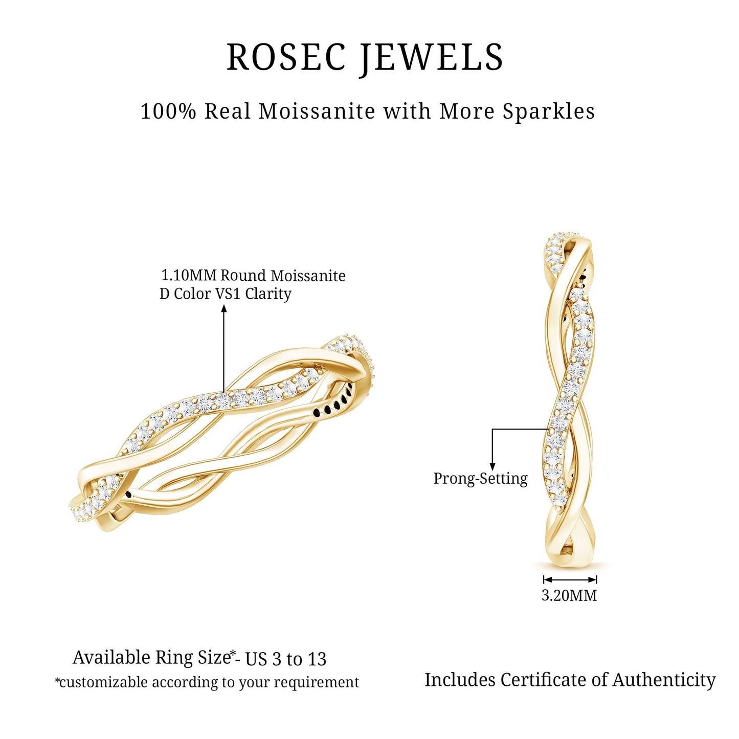Certified Moissanite Infinity Eternity Band Ring
