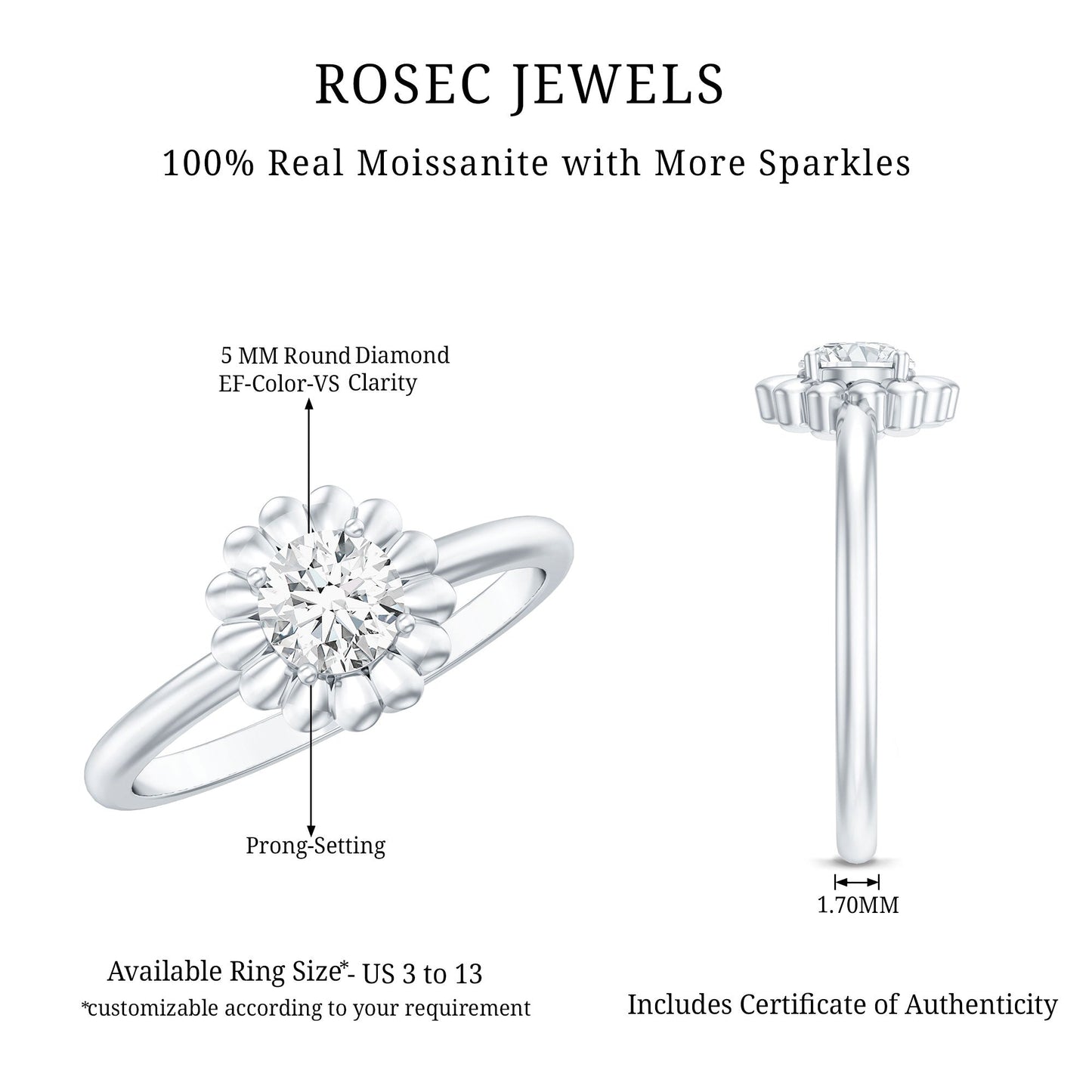 Brilliant Cut Moissanite Flower Promise Ring with Certificate