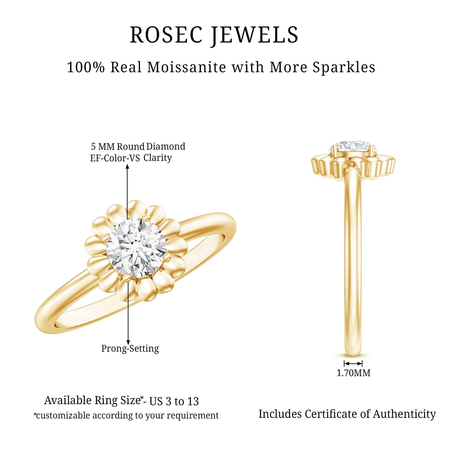 Brilliant Cut Moissanite Flower Promise Ring with Certificate