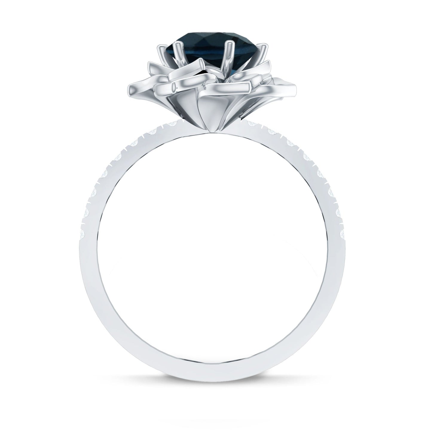 Rose Flower Engagement Ring with London Blue Topaz and Diamond