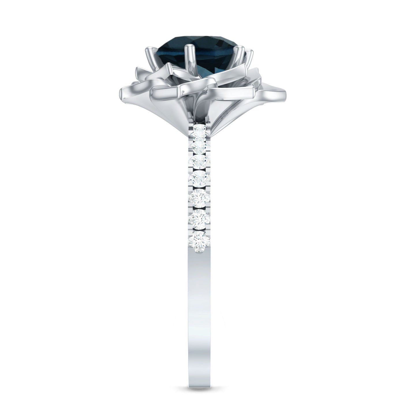 Rose Flower Engagement Ring with London Blue Topaz and Diamond