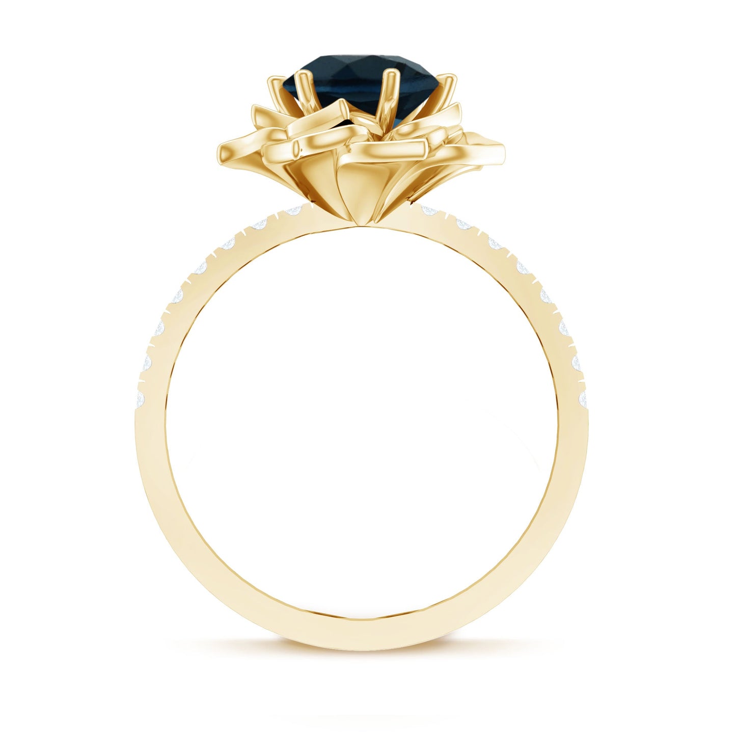 Rose Flower Engagement Ring with London Blue Topaz and Diamond
