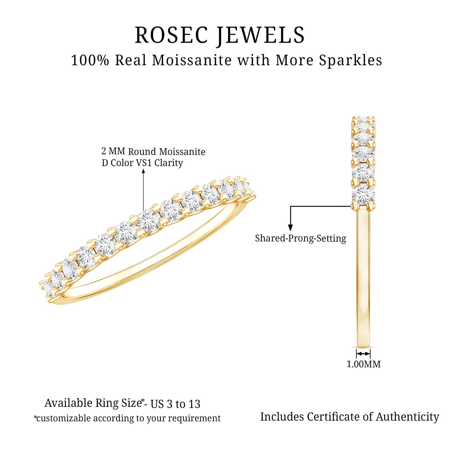 Moissanite Half Eternity Ring in Shared Prong Setting