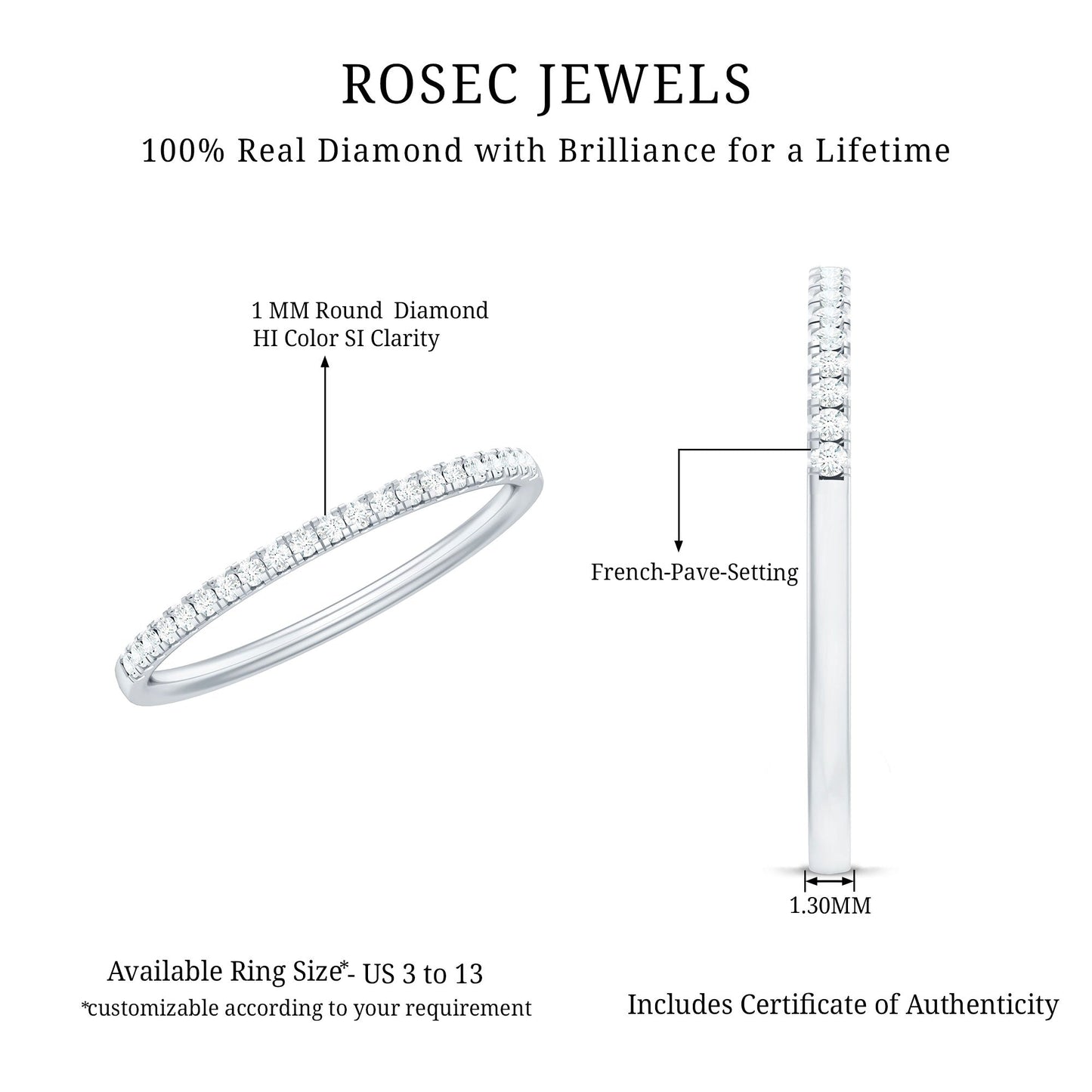Certified Natural Diamond Stackable Wedding Ring