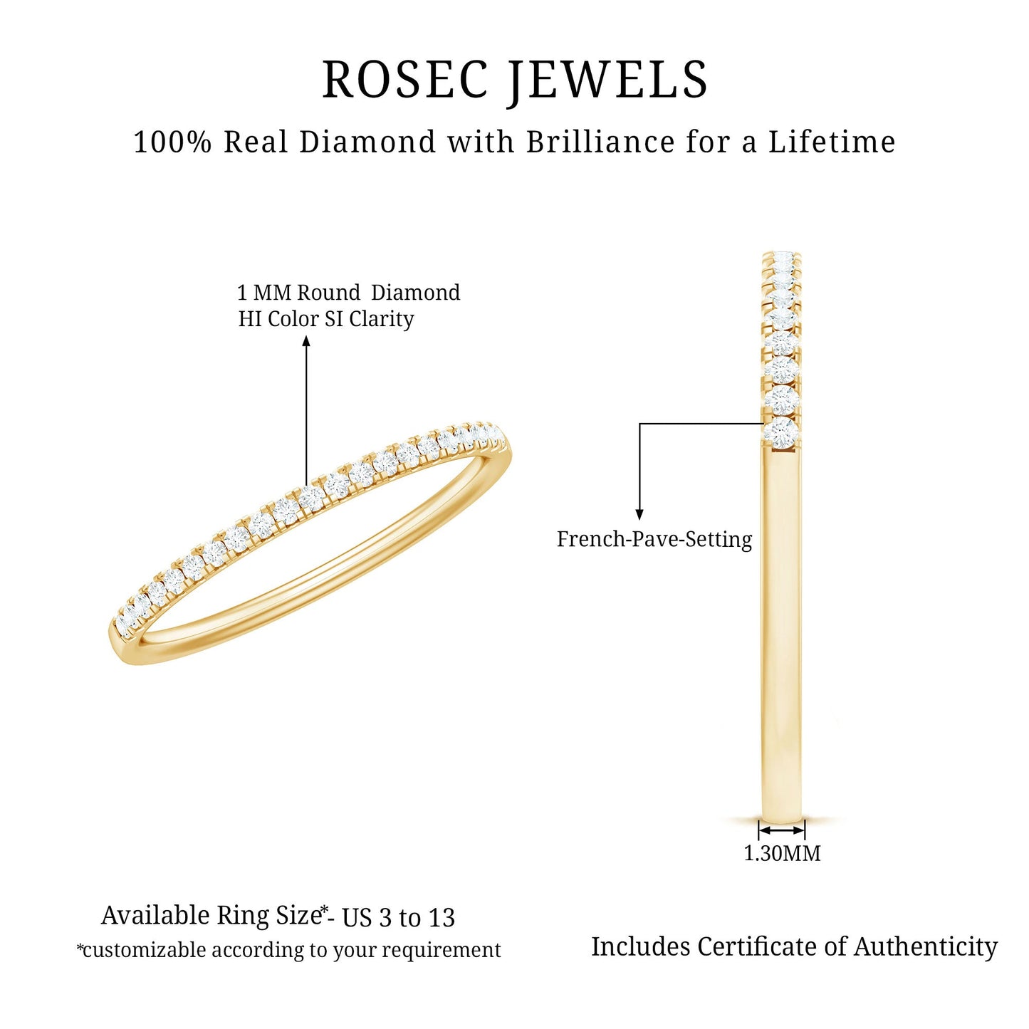 Certified Natural Diamond Stackable Wedding Ring