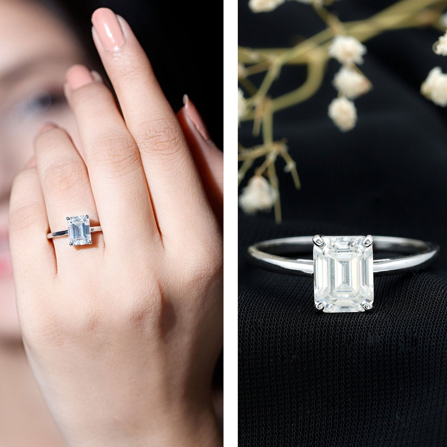 Solitaire 2.8 Carat Emerald Cut Moissanite Engagement Ring For Women