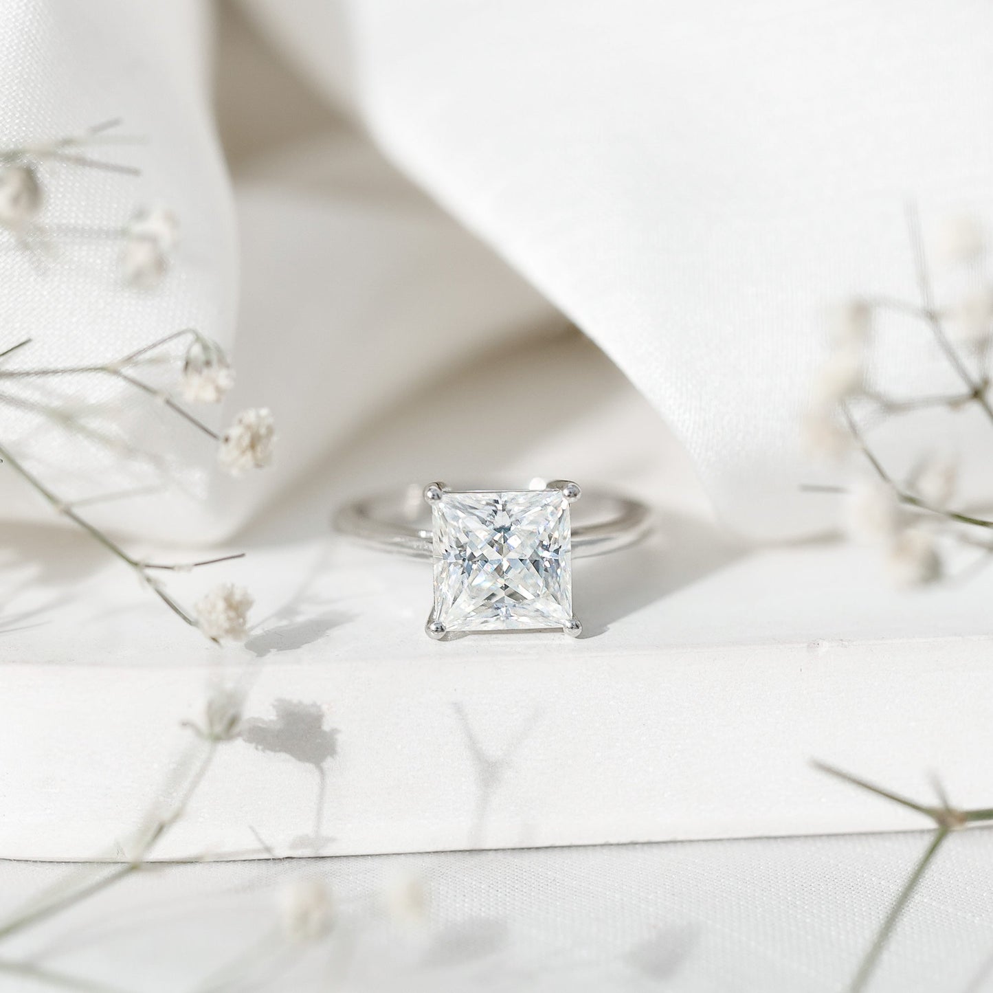 3 Carat Princess Cut Moissanite Solitaire Engagement Ring